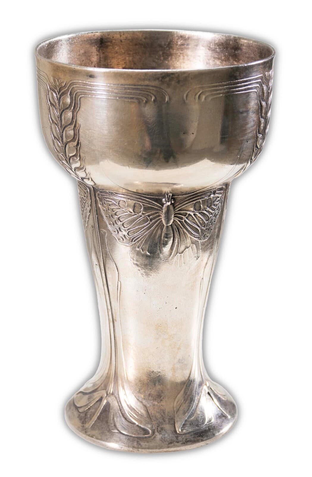 Art Nouveau Kayserzinn 4310 Antique Pewter Mug w/ Butterfly Design German 1900s - Thumbnail 4