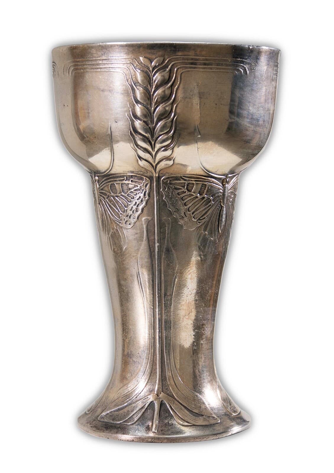 Art Nouveau Kayserzinn 4310 Antique Pewter Mug w/ Butterfly Design German 1900s - Thumbnail 3
