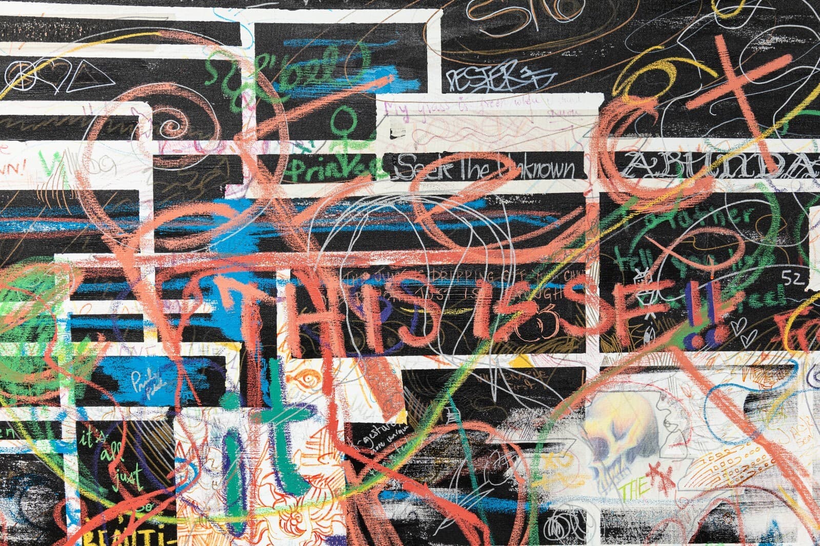 San Francisco CA Artist Collective Signed Mixed-Media Painting on Linen 2000s - Thumbnail 4