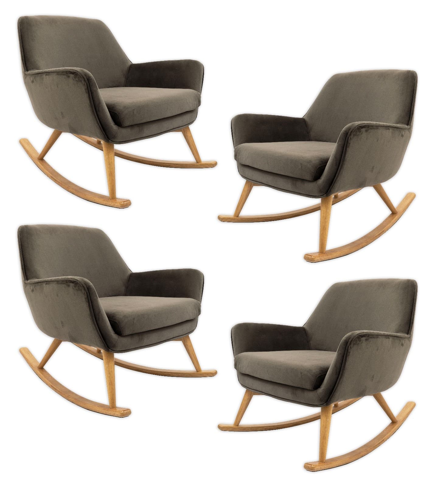 Contemporary Gray Velvet Upholstered Rocking Chair With Wooden Runners - Thumbnail 8