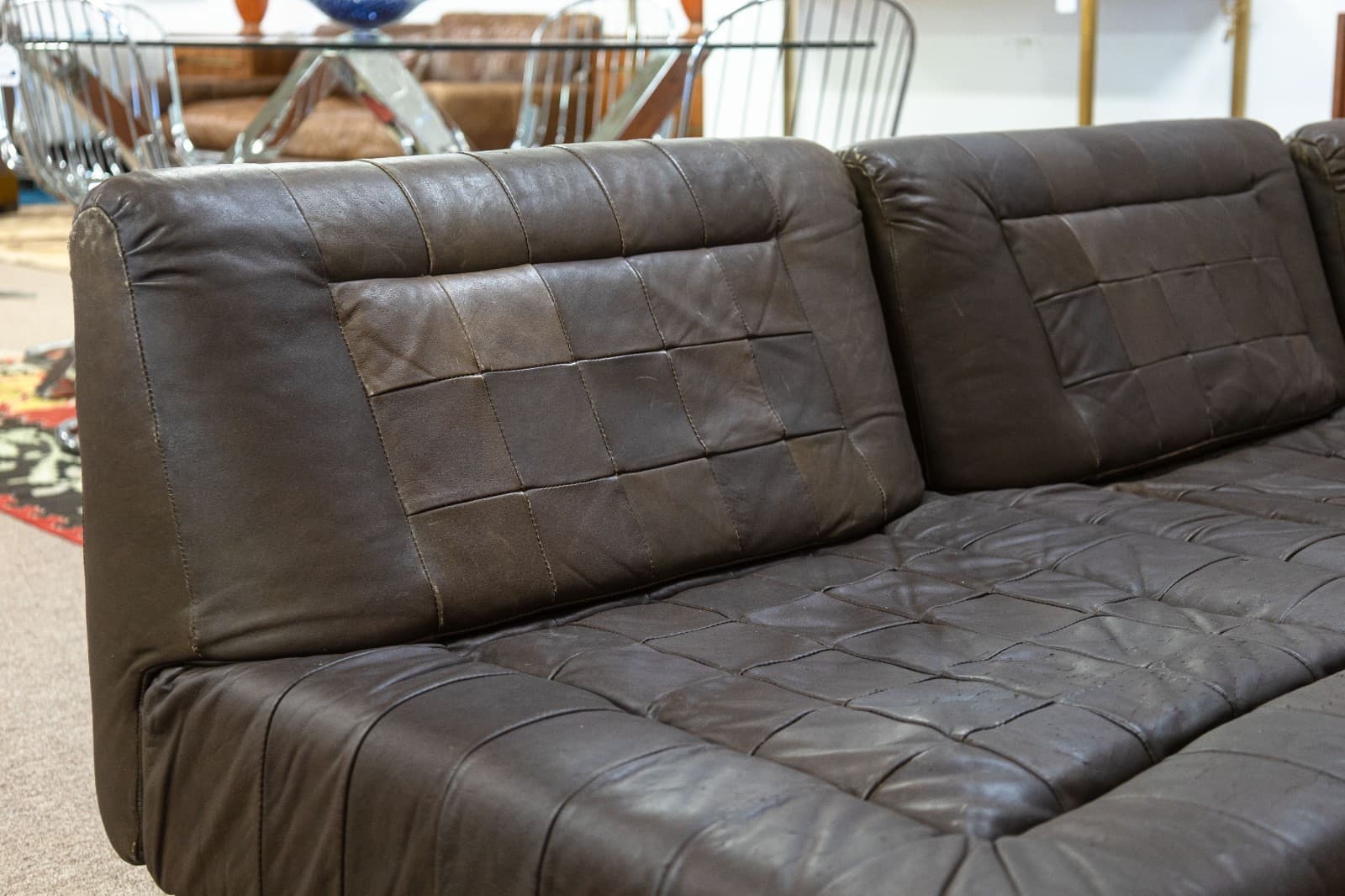 Vintage 1960s Percival Lafer MP145 Modular Brown Leather 3pc Sectional Sofa - Thumbnail 3