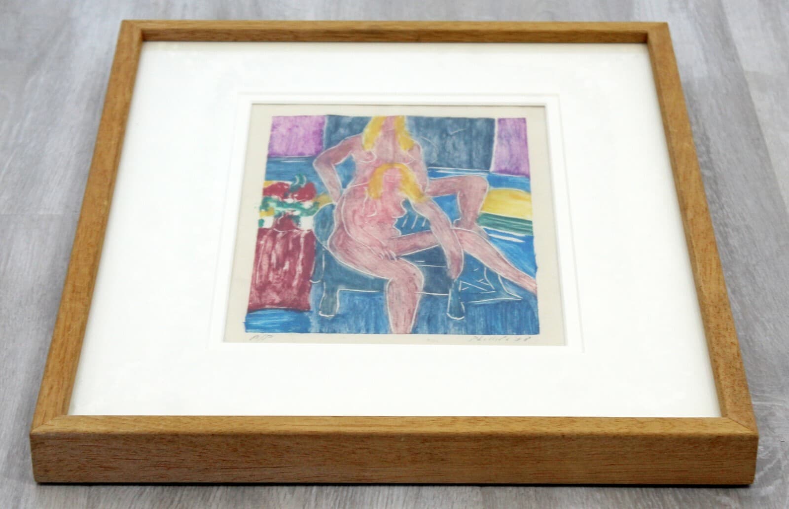 Modern Framed Nudes Hand painted Linocut Monotype Signed Matt Phillips 1970s - Thumbnail 3