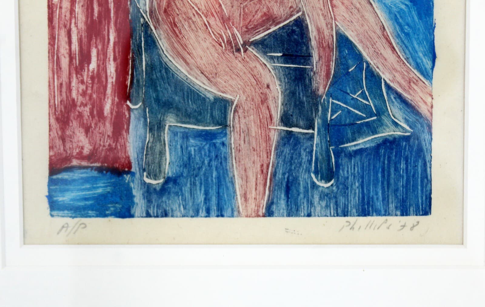 Modern Framed Nudes Hand painted Linocut Monotype Signed Matt Phillips 1970s - Thumbnail 4