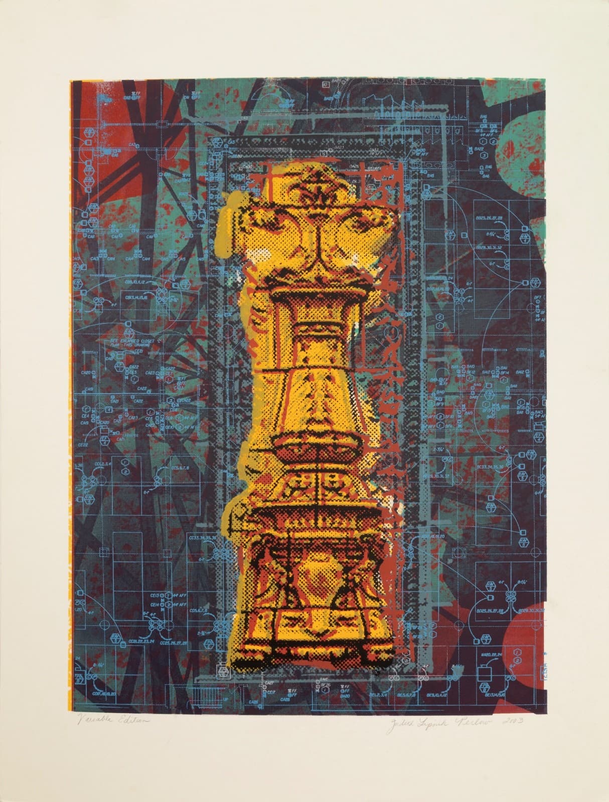 Judith Lipnik Perlow Column Series VII 2003 Signed Serigraph in Colors on Paper
