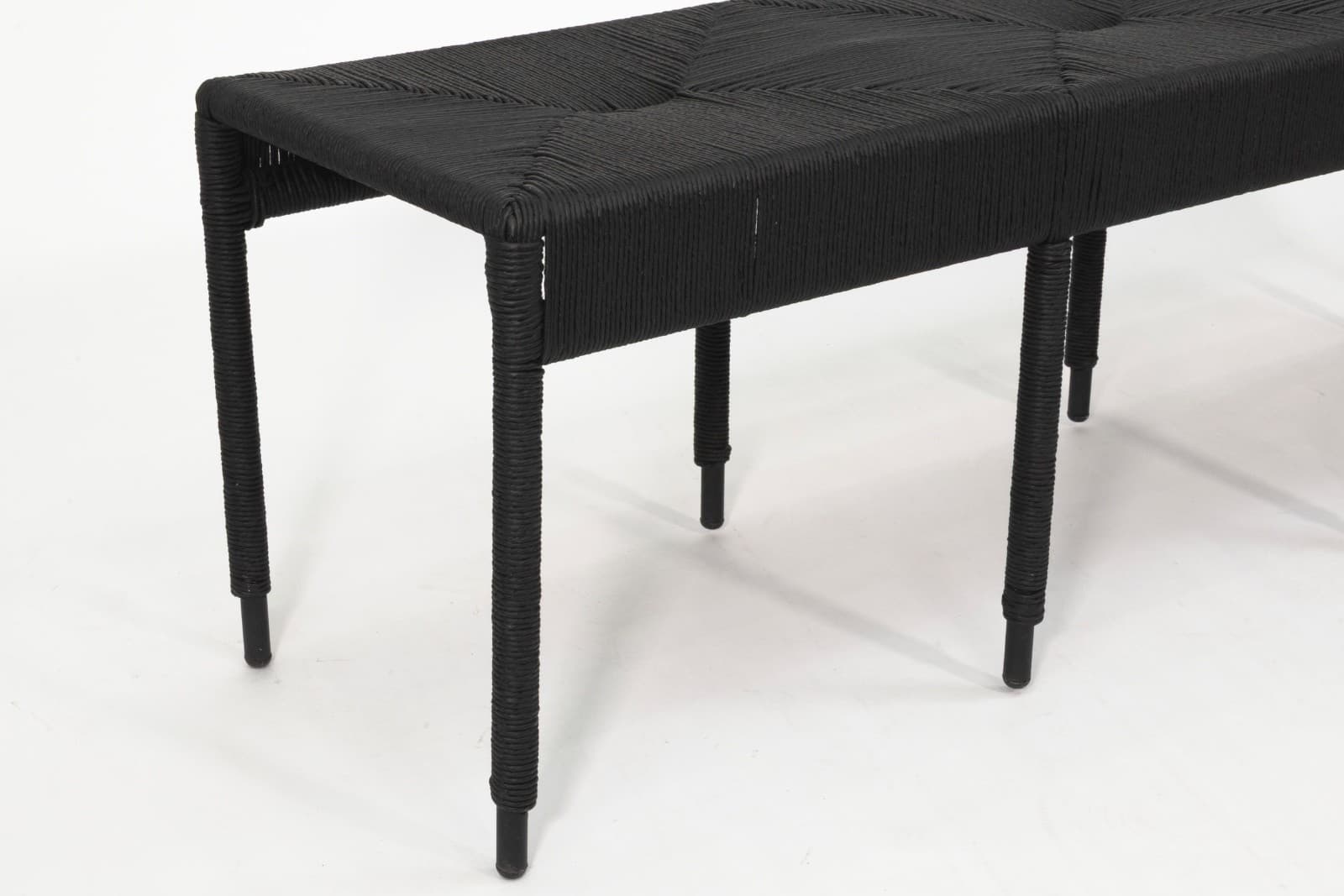Indoor & Outdoor Low Profile Woven Black Rattan Bench - Thumbnail 3