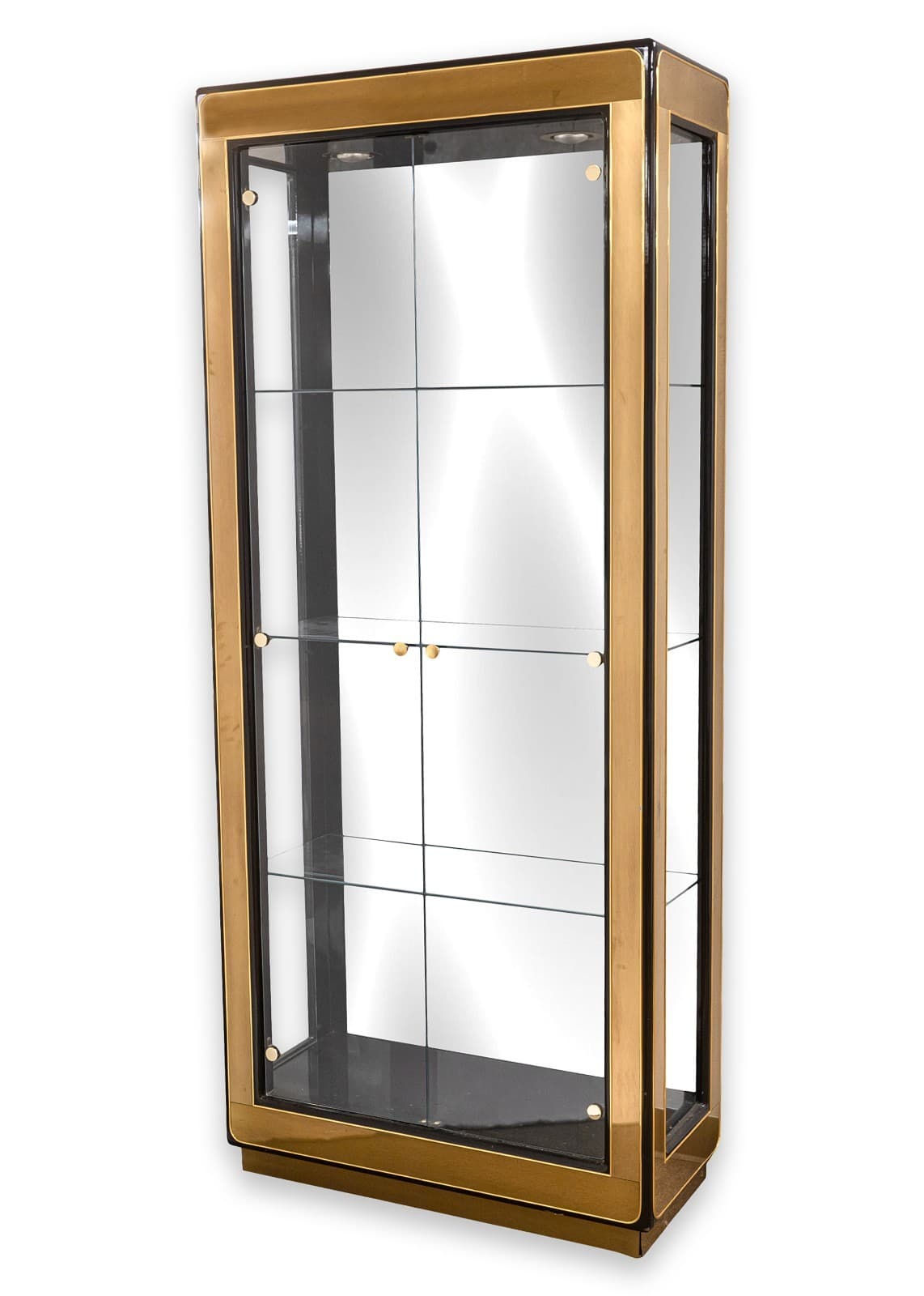 Vintage Mastercraft Brass and Glass Light Up Mirrored Etagere Shelving Unit