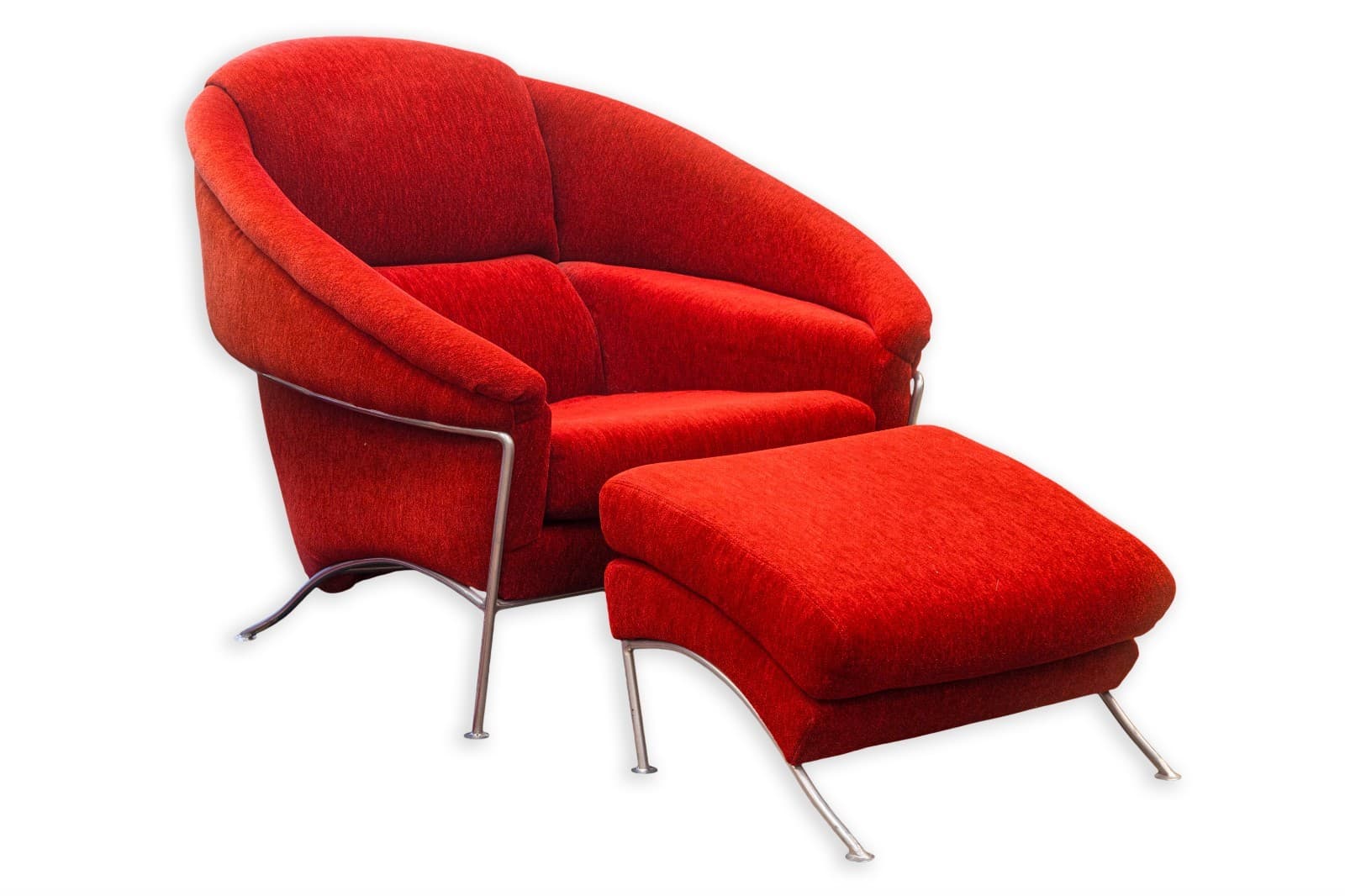 Vintage Milo Baughman Thayer Coggin Boldido Red Fabric Lounge Chair and Ottoman