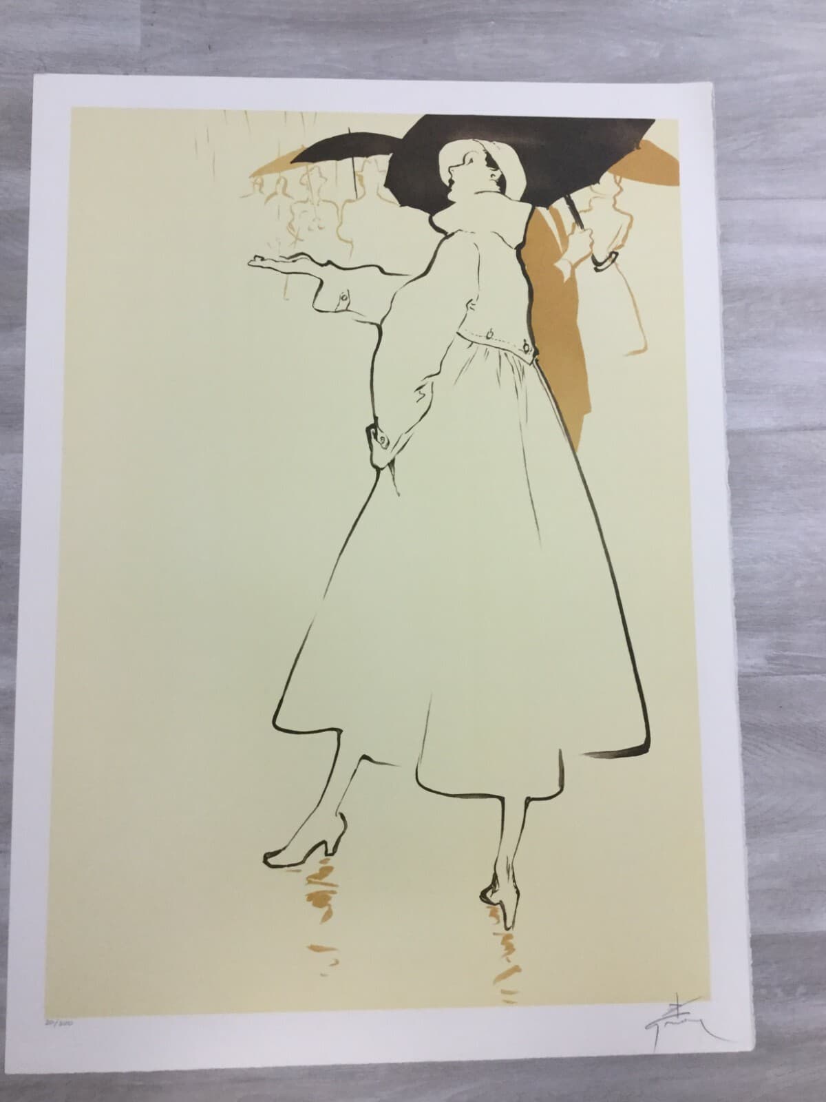 Art Deco Modern Unframed Rene Gruau Hand Signed Lithograph Springtime Shower - Thumbnail 2