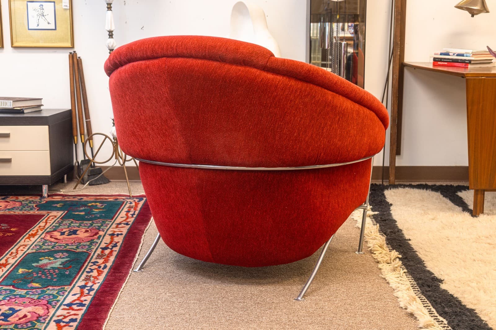 Vintage Milo Baughman Thayer Coggin Boldido Red Fabric Lounge Chair and Ottoman - Thumbnail 6