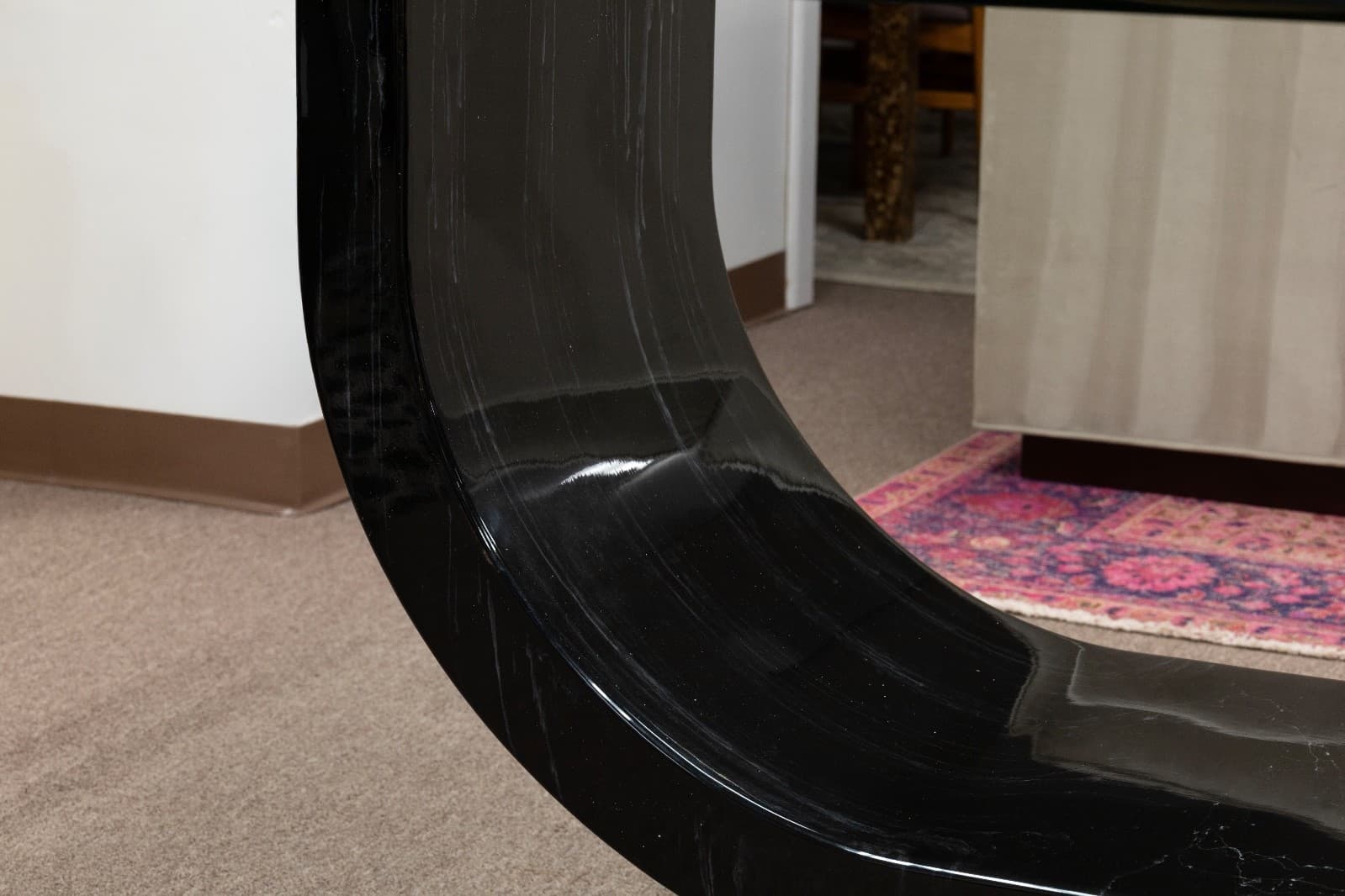 Art Deco Style Post Modern Black Lacquer Dining Table With Glass Top - Thumbnail 5