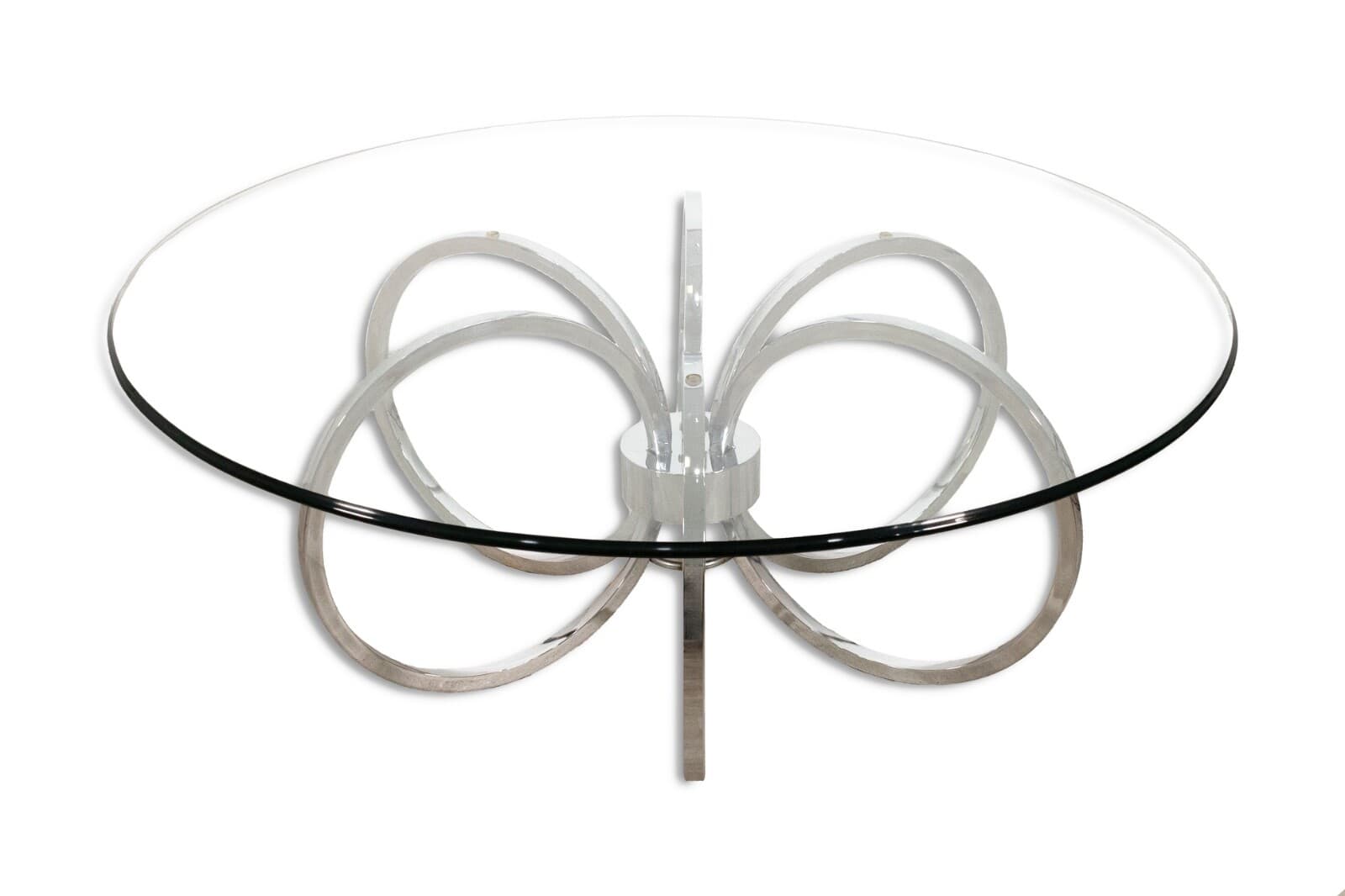 MidCentury Modern Chrome & Glass Coffee Table In The Style Of Milo Baughman - Thumbnail 2