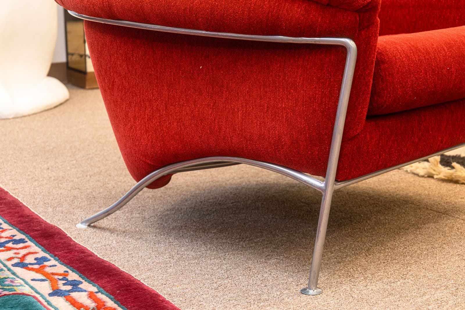 Vintage Milo Baughman Thayer Coggin Boldido Red Fabric Lounge Chair and Ottoman - Thumbnail 10