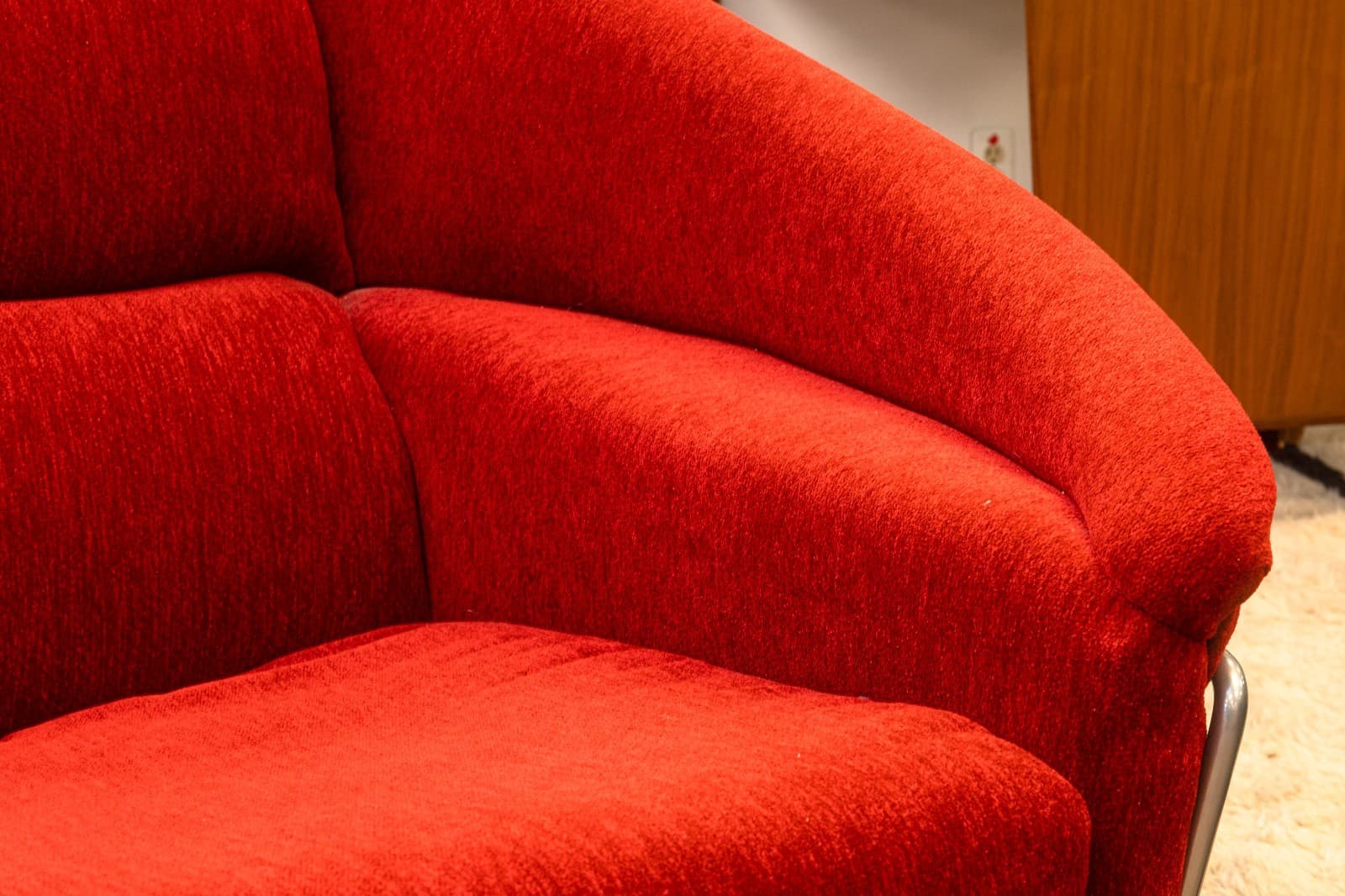 Vintage Milo Baughman Thayer Coggin Boldido Red Fabric Lounge Chair and Ottoman - Thumbnail 9
