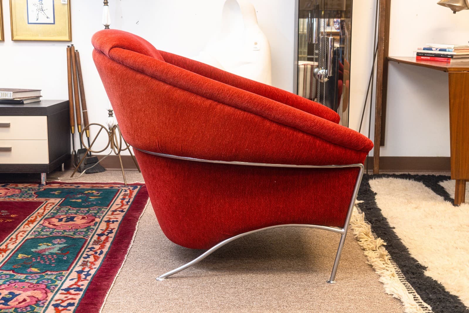 Vintage Milo Baughman Thayer Coggin Boldido Red Fabric Lounge Chair and Ottoman - Thumbnail 5
