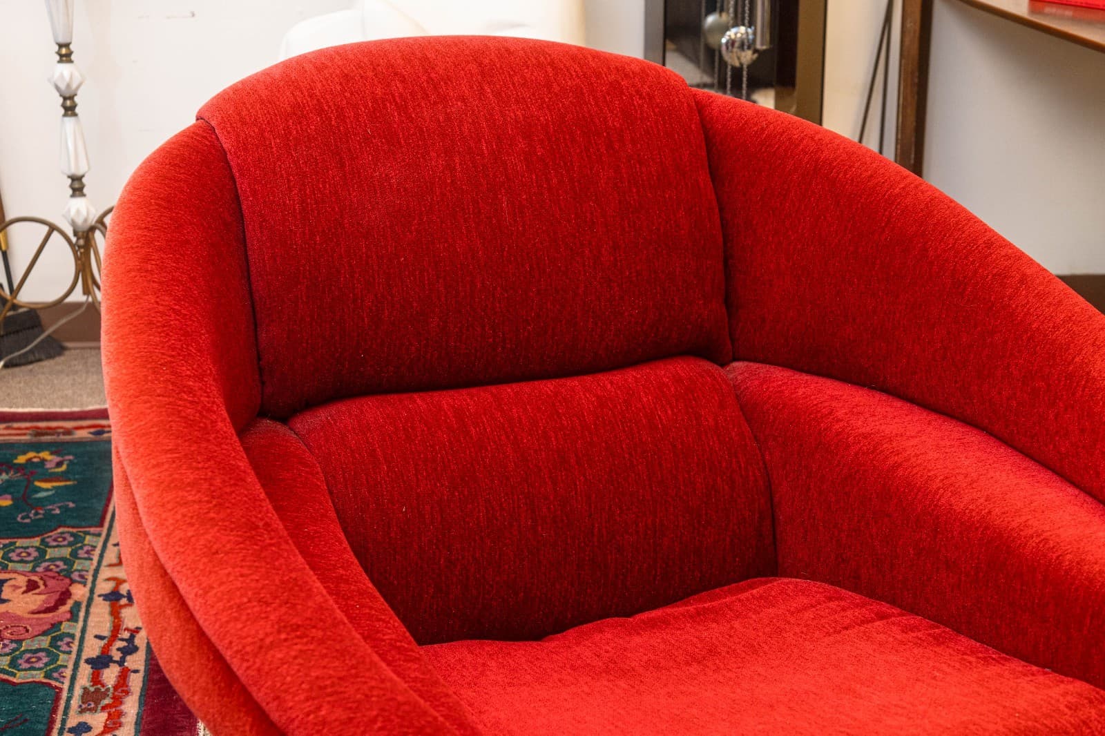 Vintage Milo Baughman Thayer Coggin Boldido Red Fabric Lounge Chair and Ottoman - Thumbnail 7