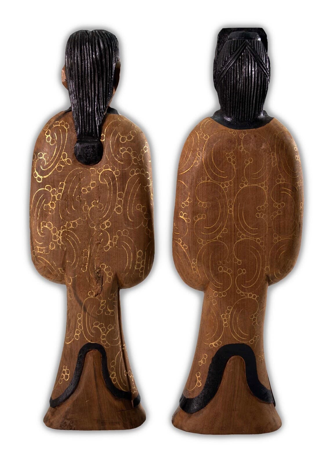 Pair of Vintage Chinese Wood Hand Painted Lacquer Figurine Sculptures Shanghai - Thumbnail 4