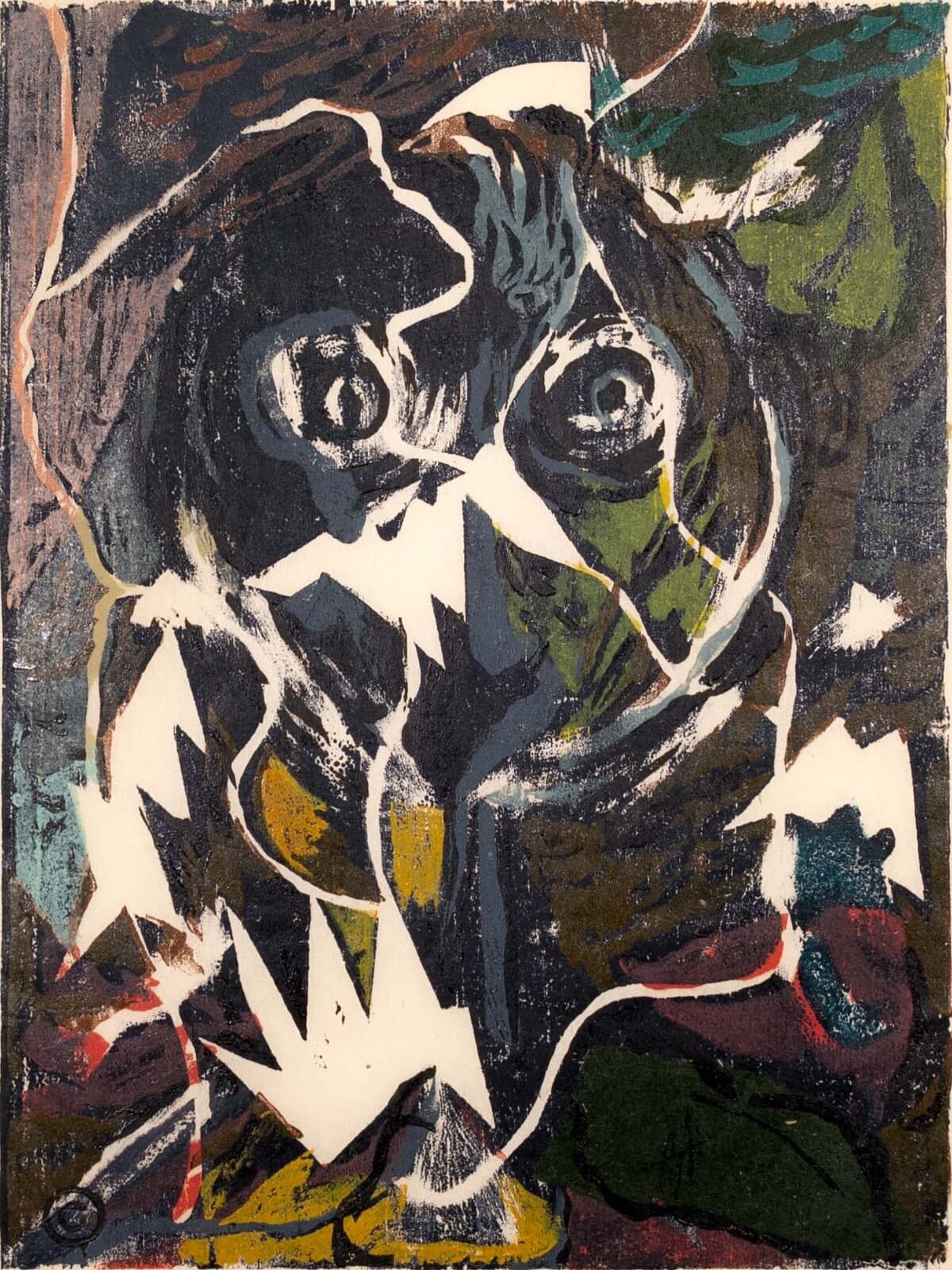 Adja Yunkers Man Frightened by Birds Signed Modern Woodcut on Paper 2/10 UF - Thumbnail 3
