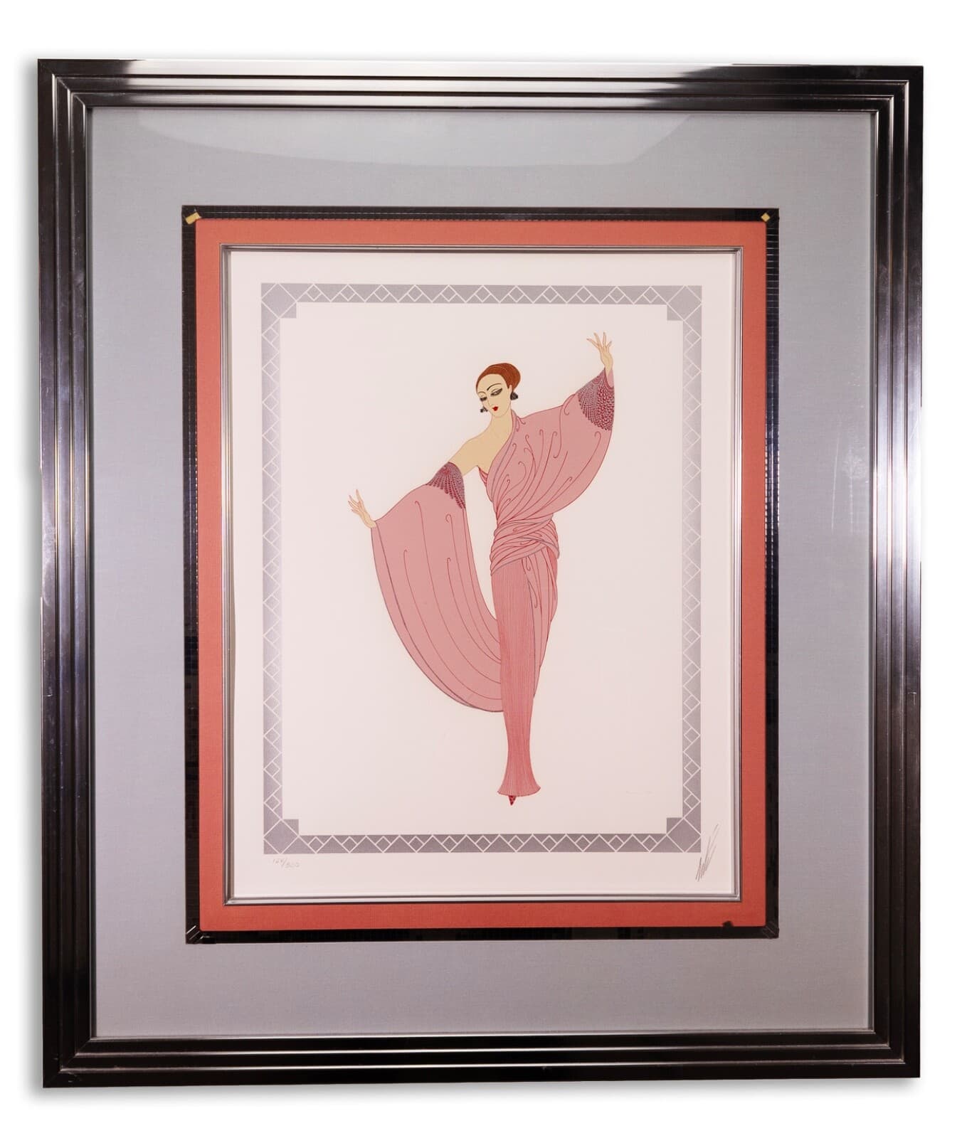 Erte In The Evening Signed Contemporary Art Deco Serigraph on Paper Framed 1981