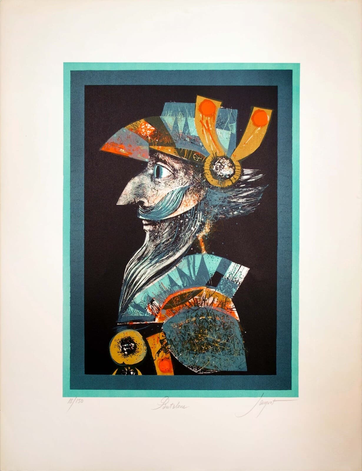 Pierre Henry Jacquot Pantalone Signed Commedia dell'Arte Series Lithograph UF - Thumbnail 2