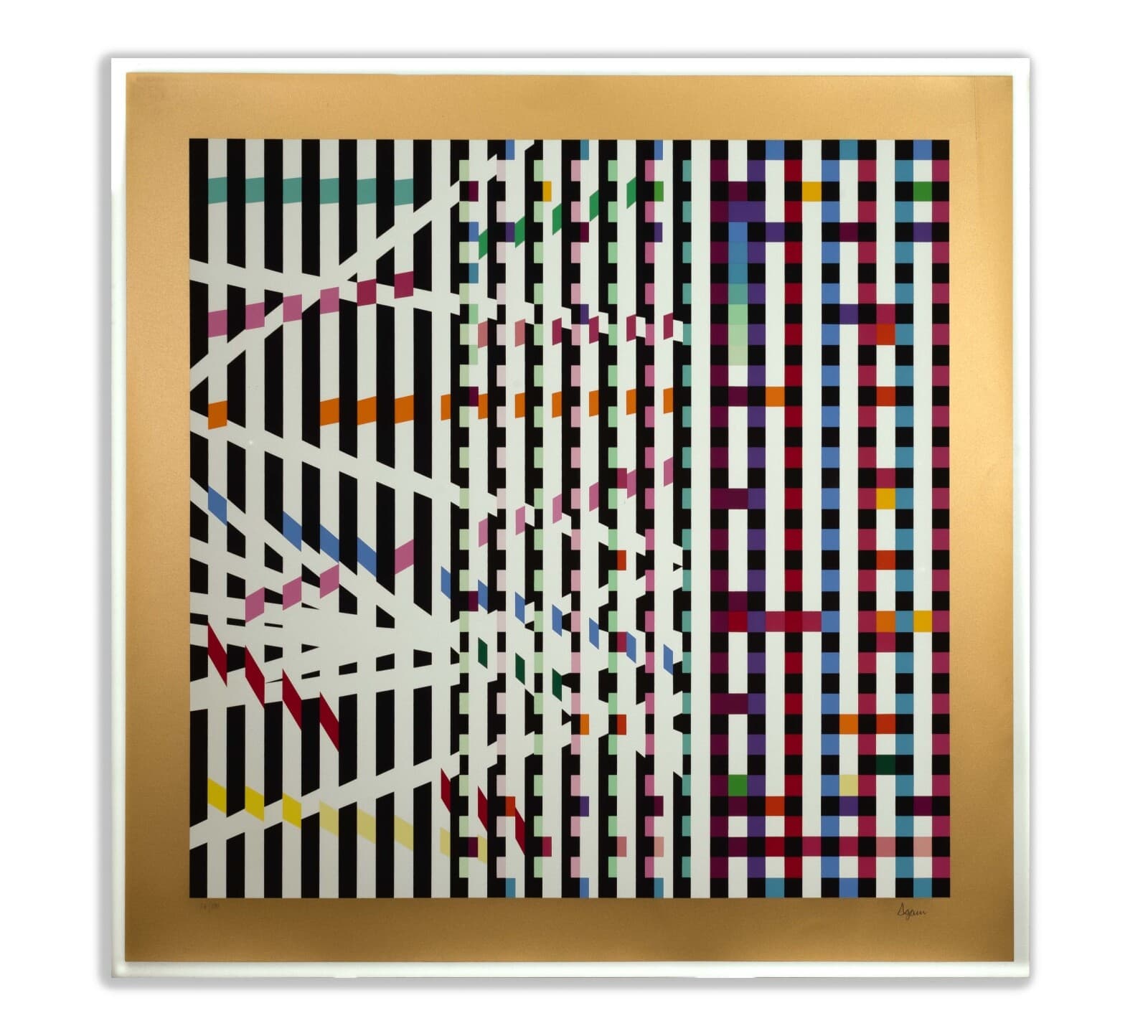 Yaacov Agam Multi-Mag Rhythm (Gold) Signed Op Art Modern Silkscreen 86/180 UF - Thumbnail 2