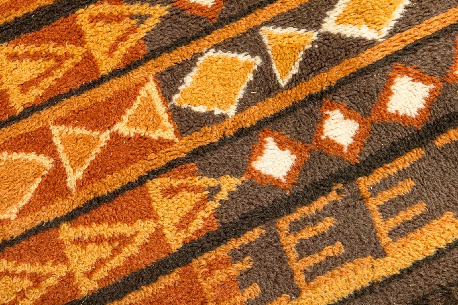Mid Century Modern Aztec Style Vintage Brown and Orange Area Rug Fiber Carpet - Thumbnail 5
