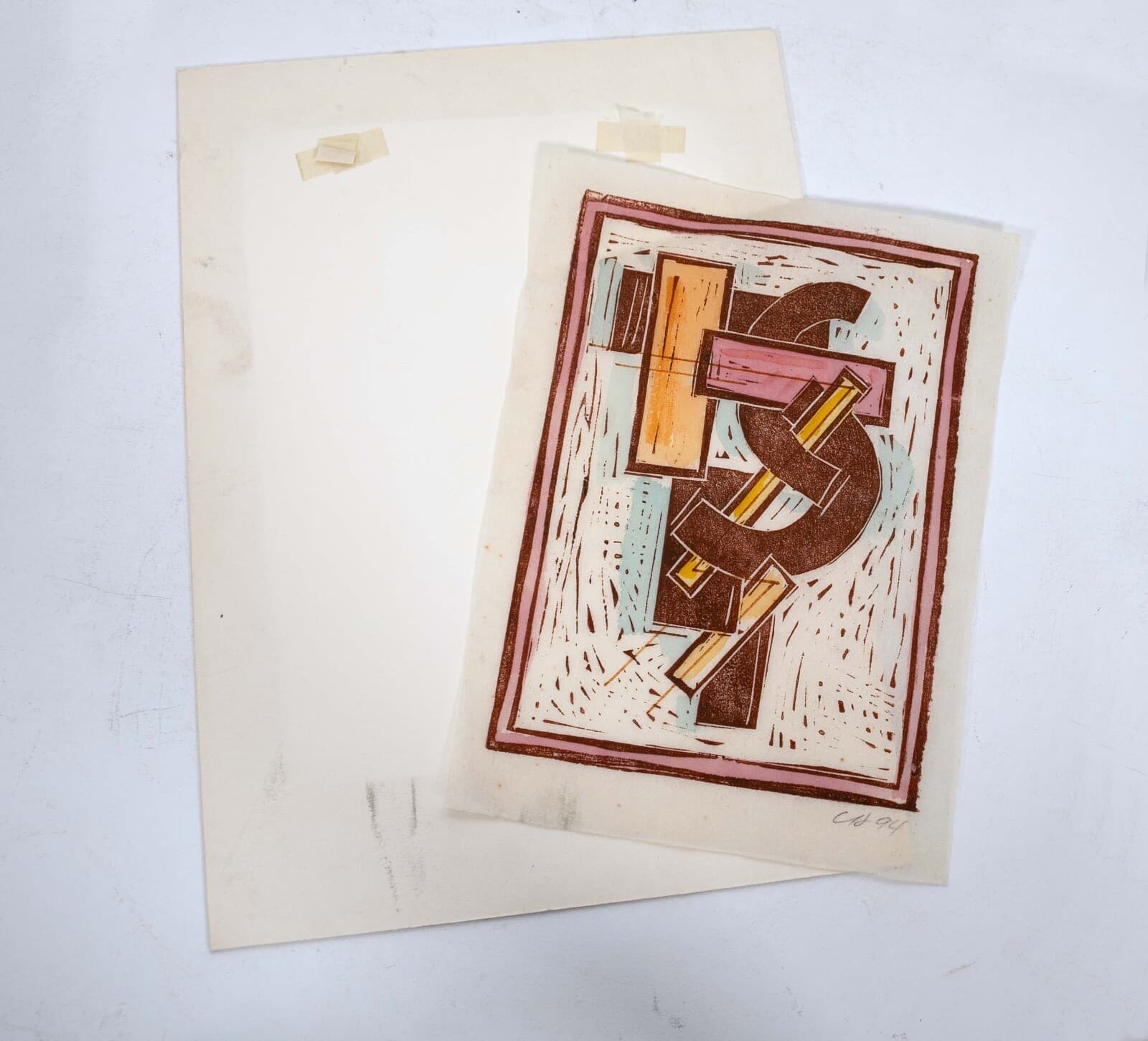 Clinton Hill Untitled Signed Contemporary Woodcut on Rice Paper Unframed 1994 - Thumbnail 7