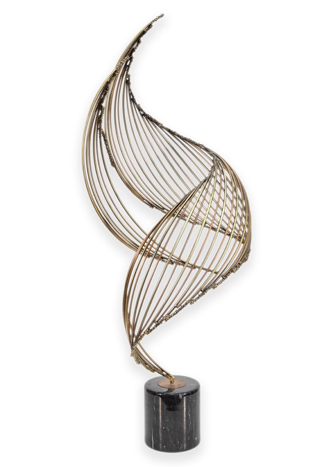 Curtis Jere Brass Spiral Brutalist Articulating Table Sculpture on Marble Base