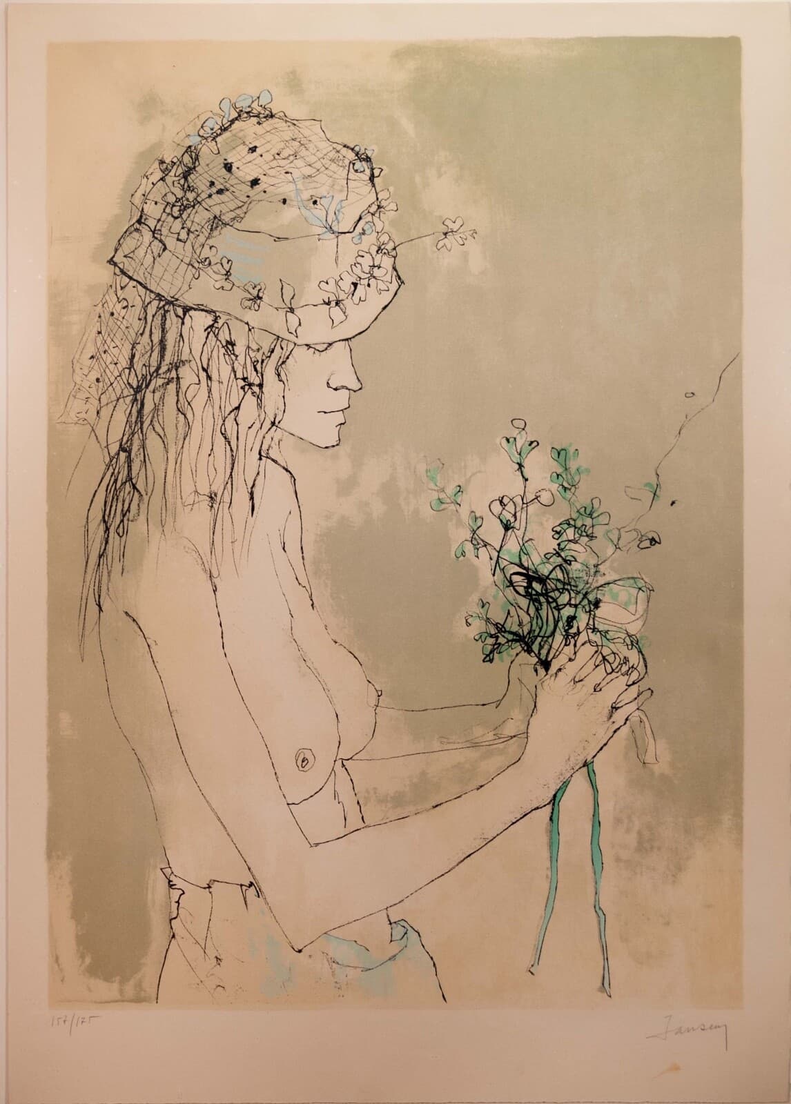 Jean Jansem Offrande Signed Modernist Figurative Lithograph on Paper 157/275 - Thumbnail 3