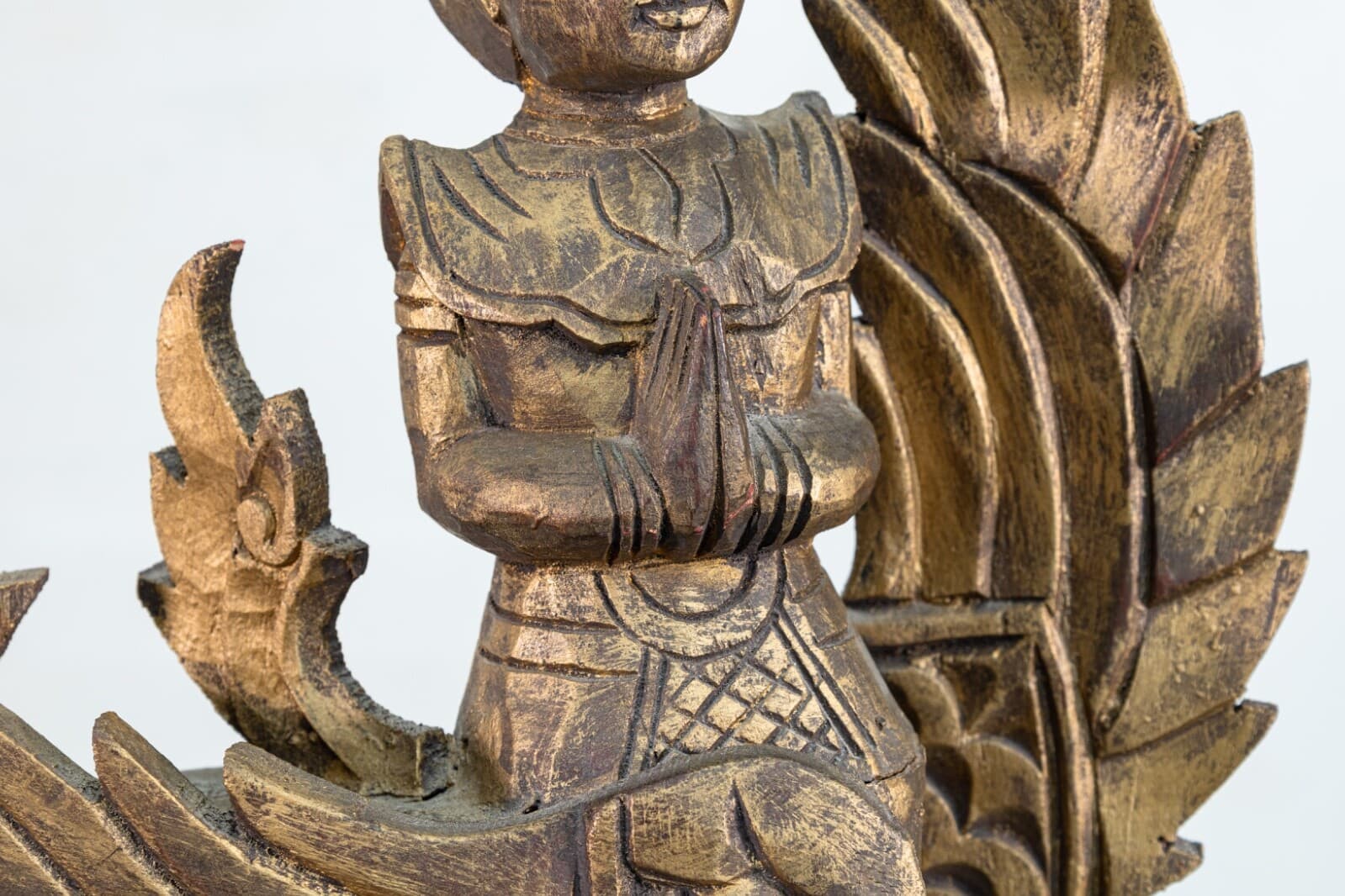 Vintage Thai Garuda Winged Deity Carved Statue on Stand Thailand Folk Art - Thumbnail 3