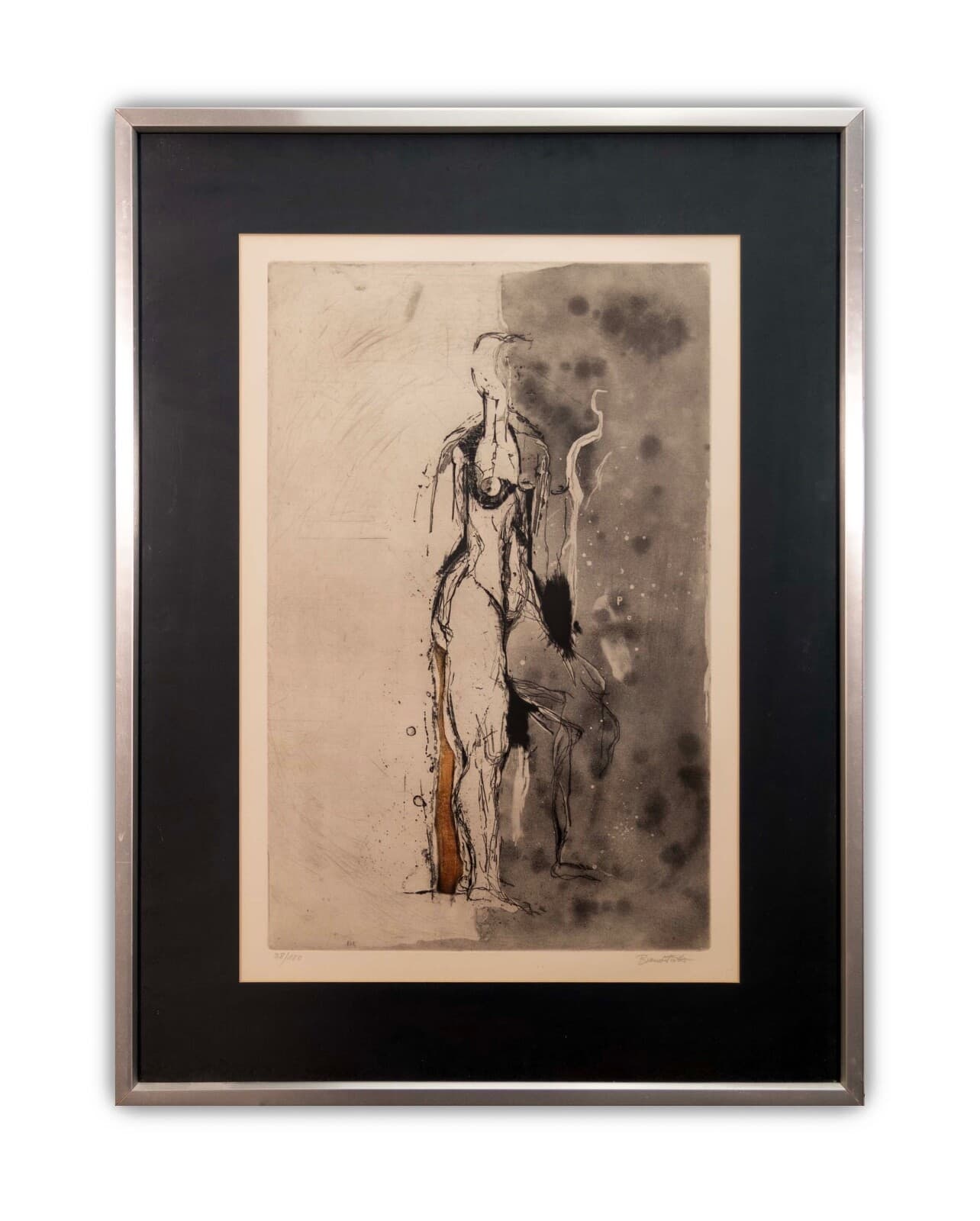 Karl Brandstatter Untitled Nude Modernist Etching on Paper 38/120 Framed 1970s - Thumbnail 3