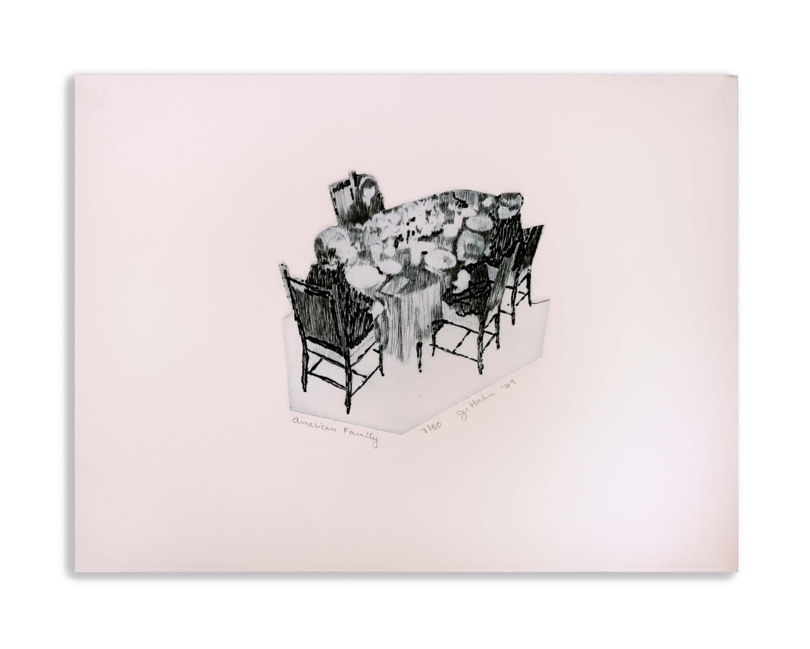 Judith Hahn American Family Signed Modern Intaglio on Paper 7/50 Unframed 1969 - Thumbnail 2