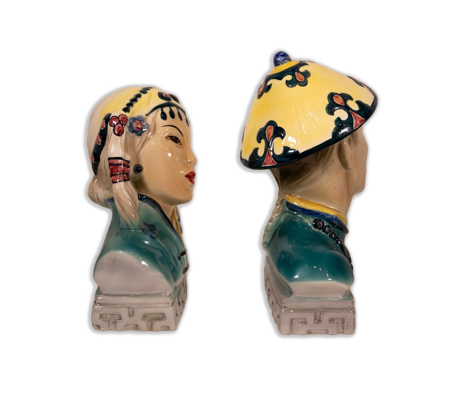 Goldscheider Pair of Japanese Hand Painted Porcelain Mid Century Modern Busts - Thumbnail 3