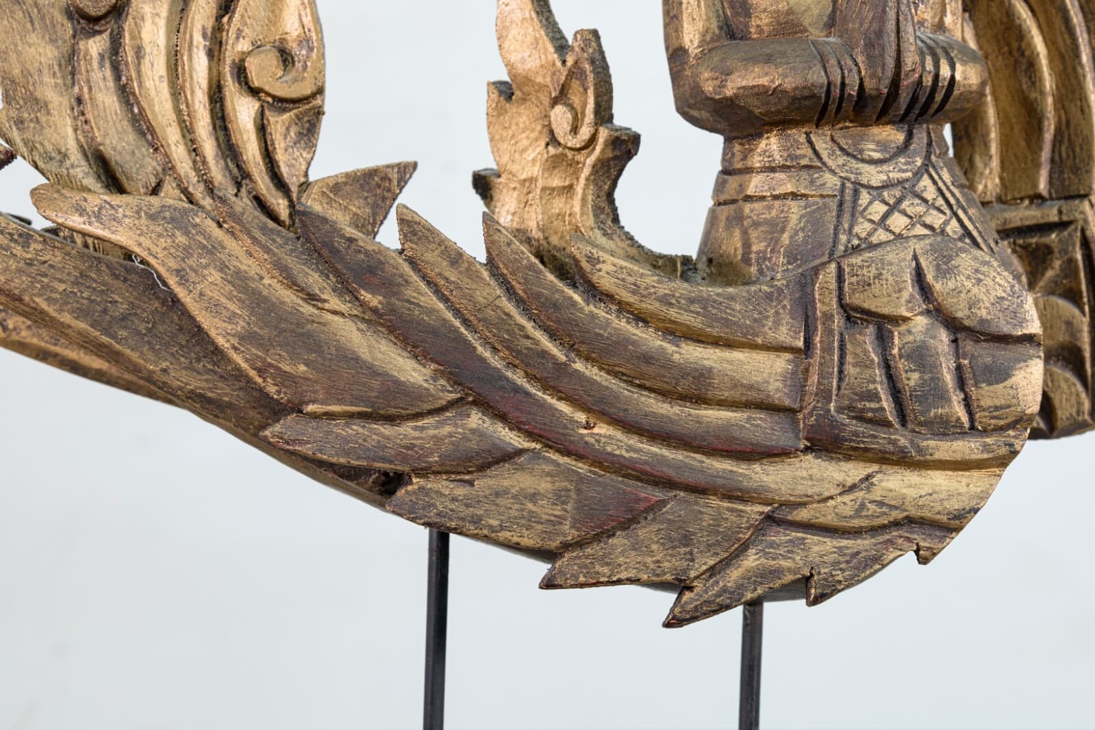 Vintage Thai Garuda Winged Deity Carved Statue on Stand Thailand Folk Art - Thumbnail 4