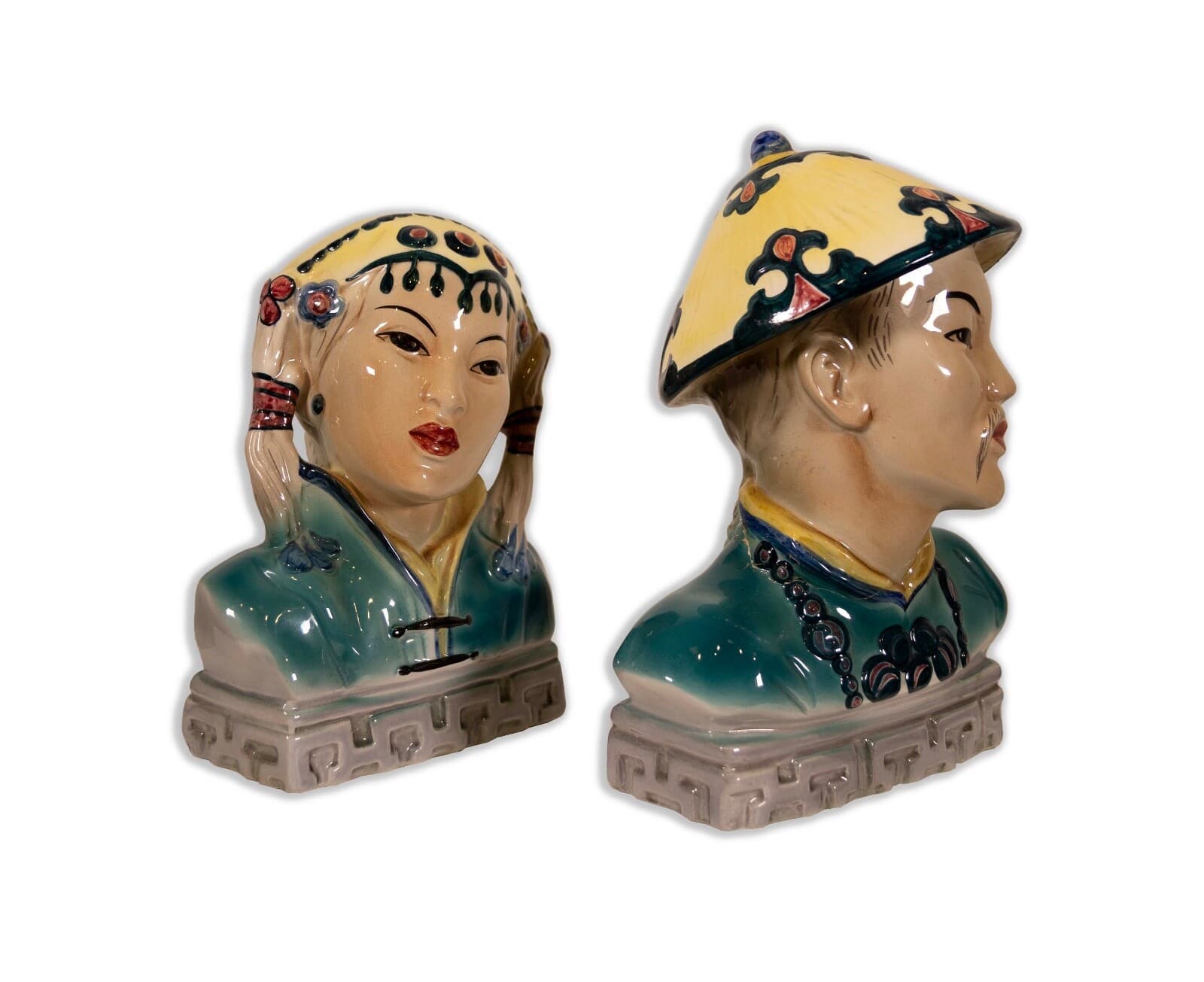 Goldscheider Pair of Japanese Hand Painted Porcelain Mid Century Modern Busts - Thumbnail 2