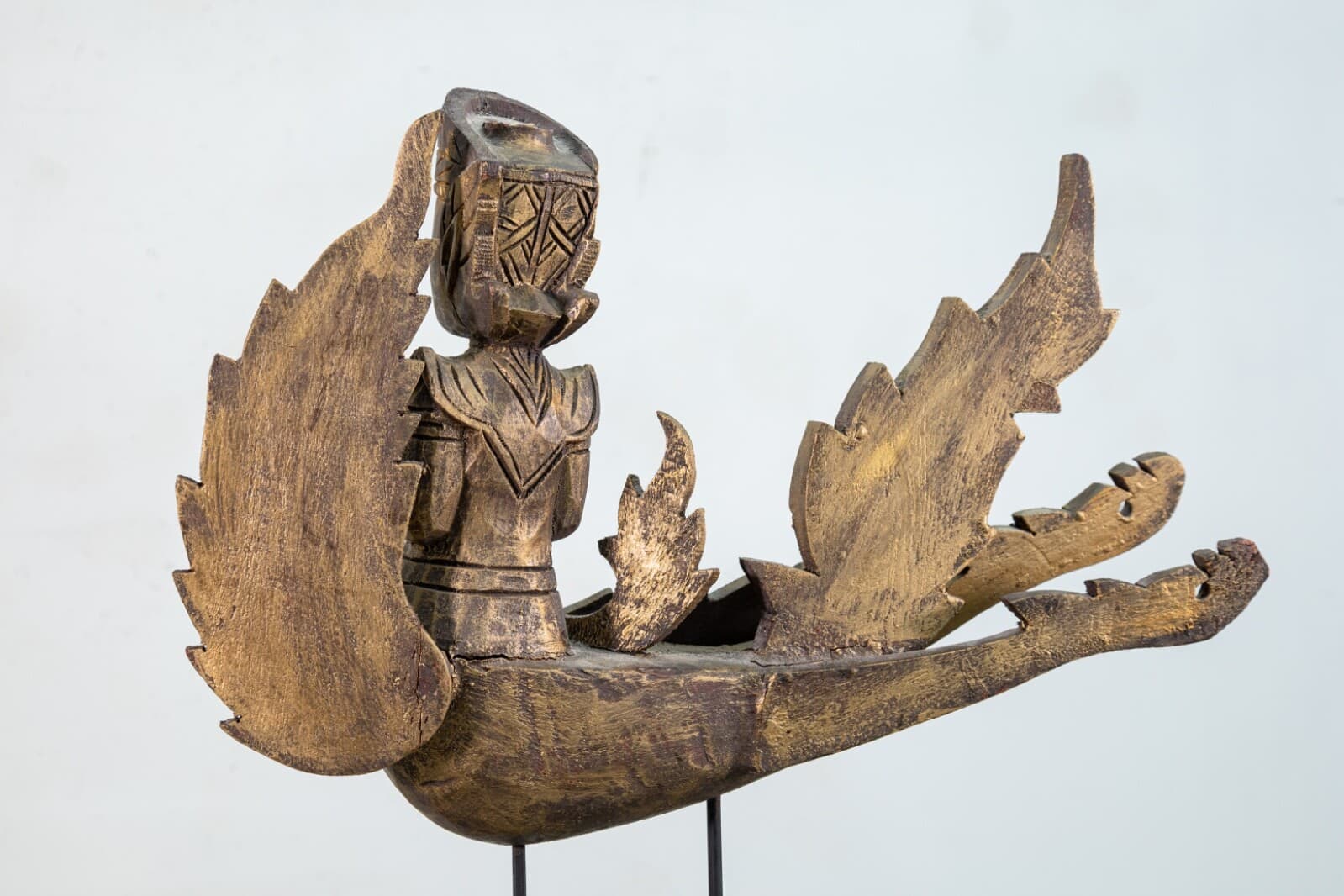 Vintage Thai Garuda Winged Deity Carved Statue on Stand Thailand Folk Art - Thumbnail 6