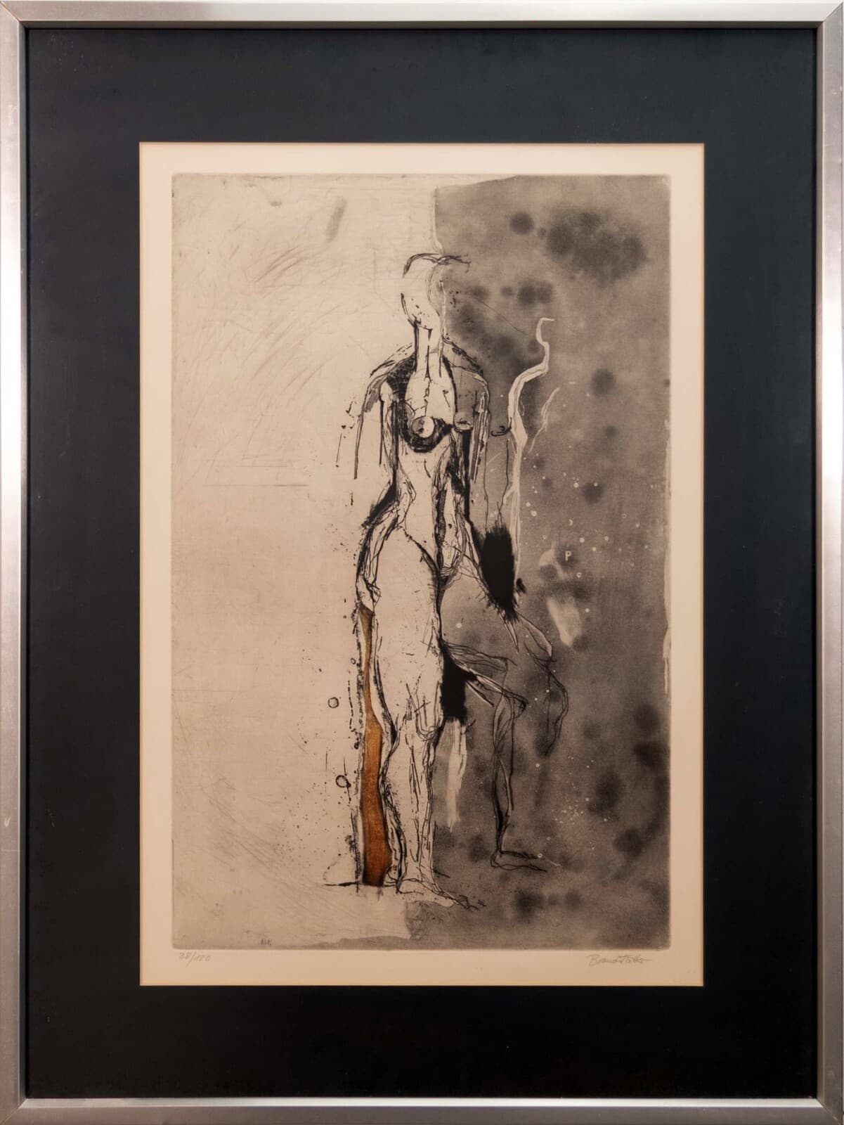 Karl Brandstatter Untitled Nude Modernist Etching on Paper 38/120 Framed 1970s - Thumbnail 2