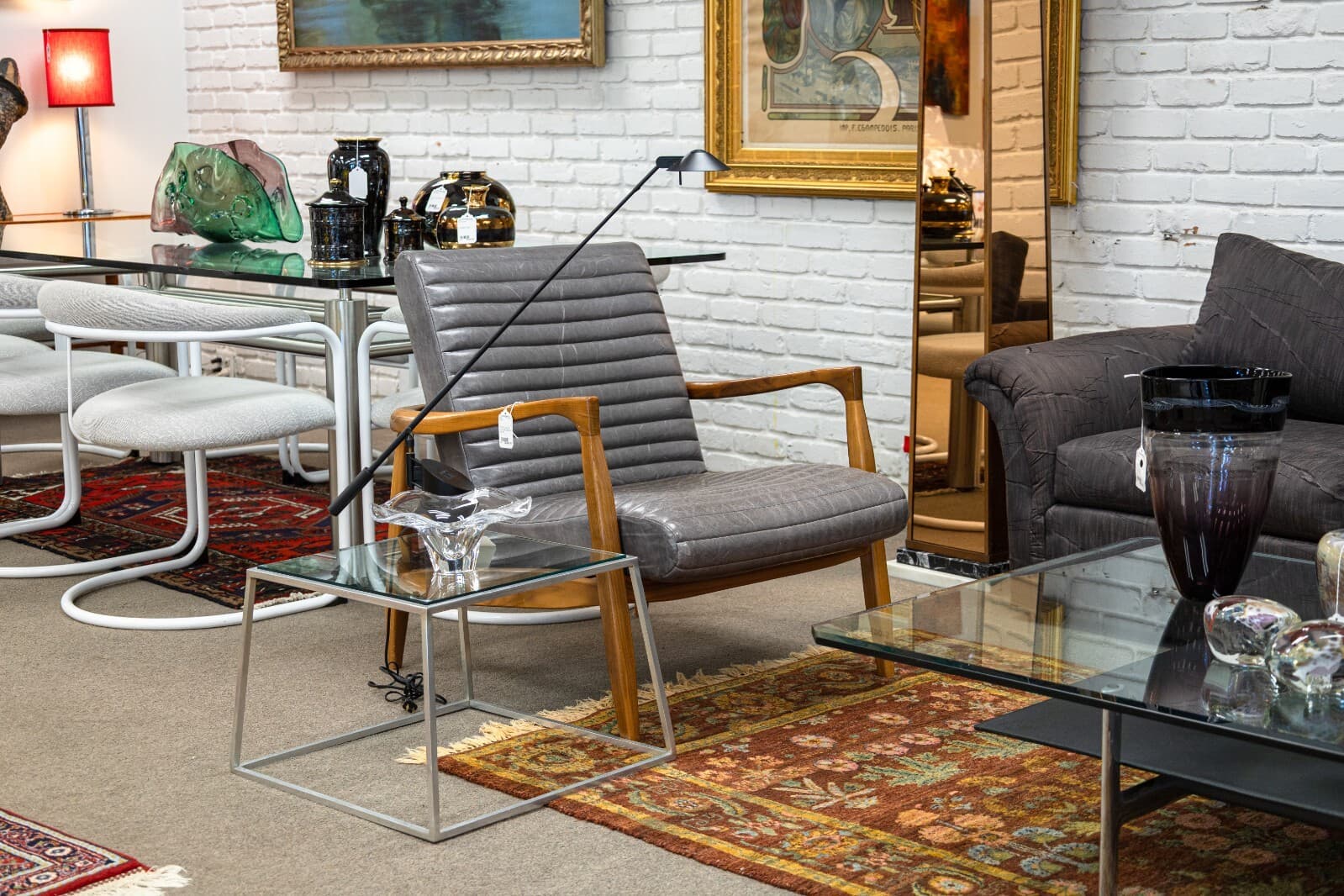 Pair of Vintage Kjaerholm Style Tapered Metal and Glass Side End Tables - Thumbnail 3