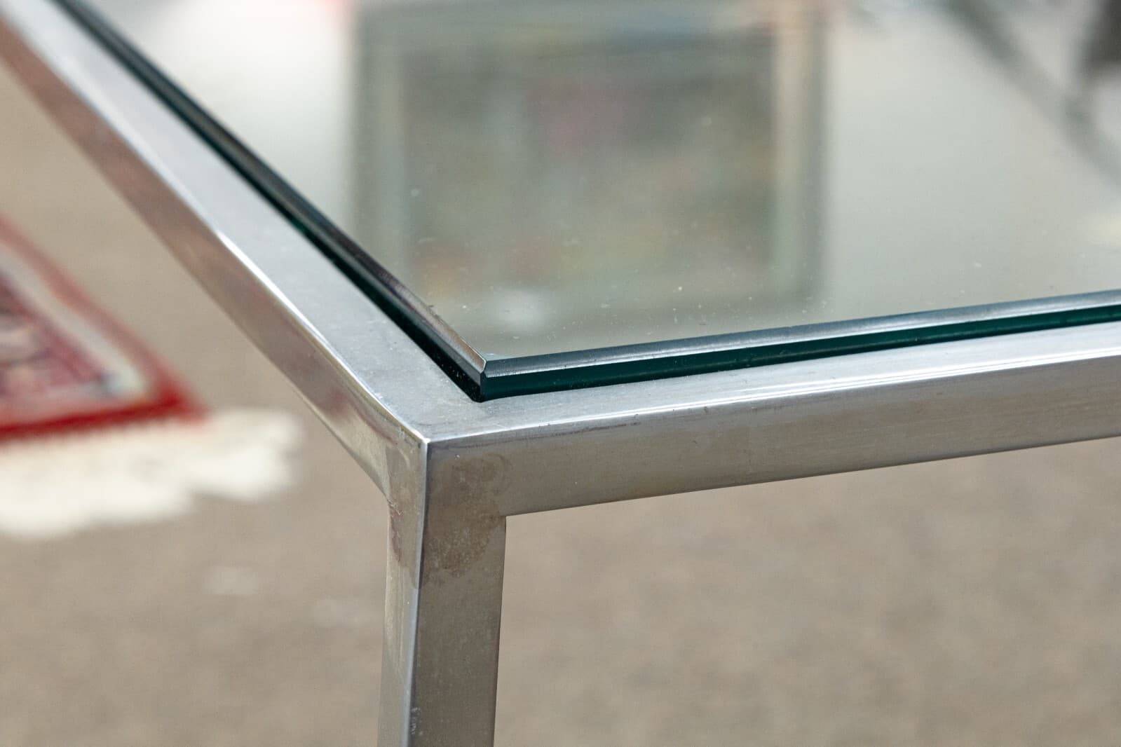 Pair of Vintage Kjaerholm Style Tapered Metal and Glass Side End Tables - Thumbnail 5