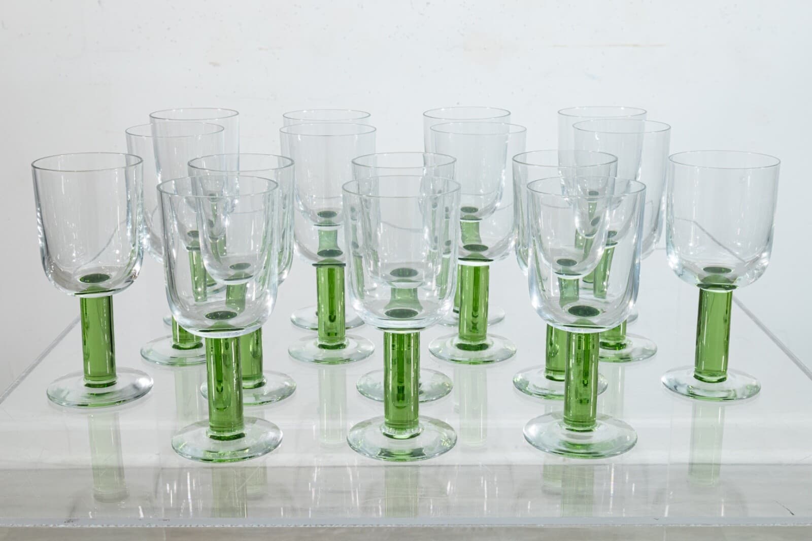 Sagaform Set of 16 Modernist Handblown Wine or Cocktail Glasses with Green Bases - Thumbnail 2