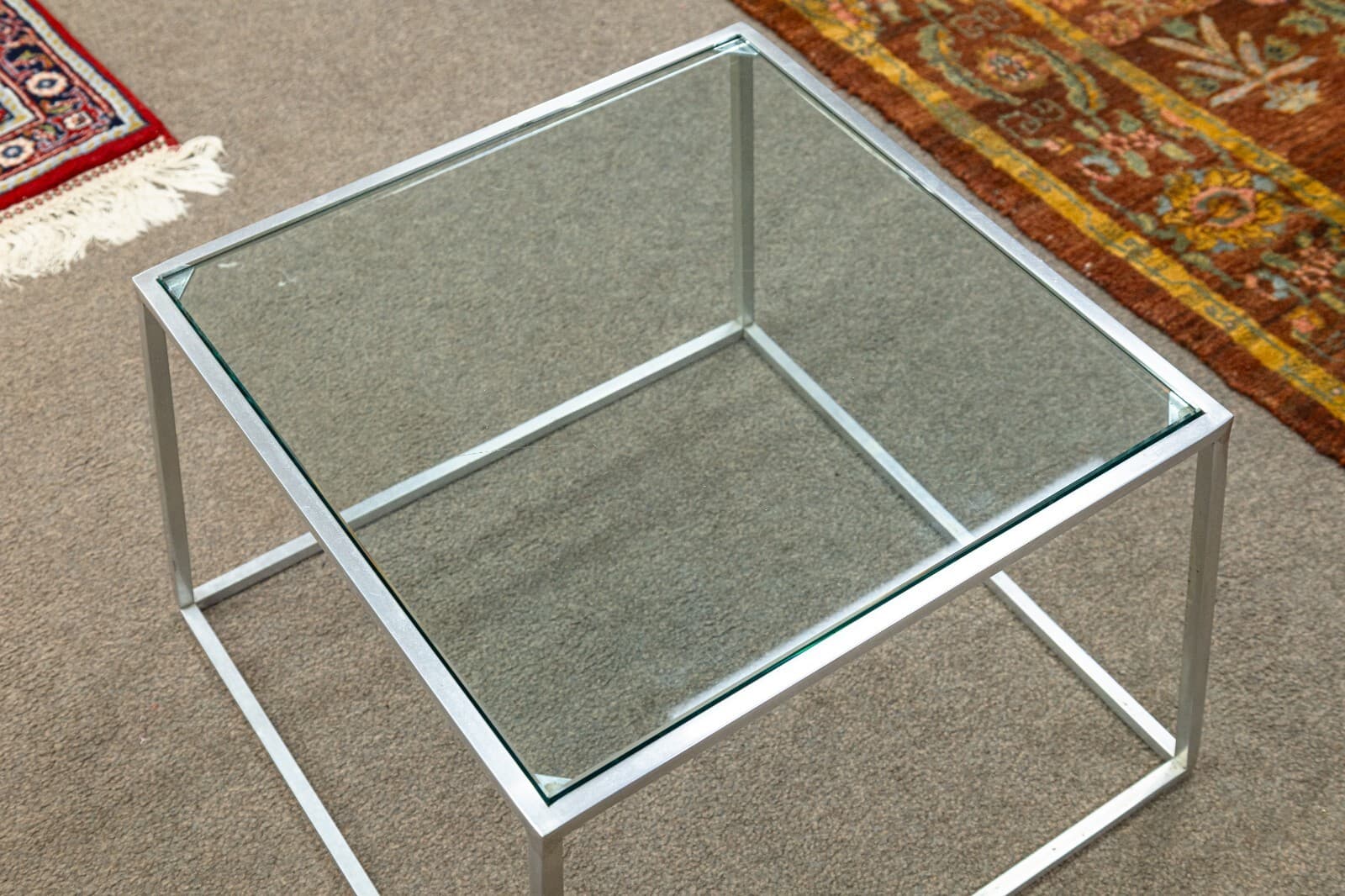 Pair of Vintage Kjaerholm Style Tapered Metal and Glass Side End Tables - Thumbnail 4