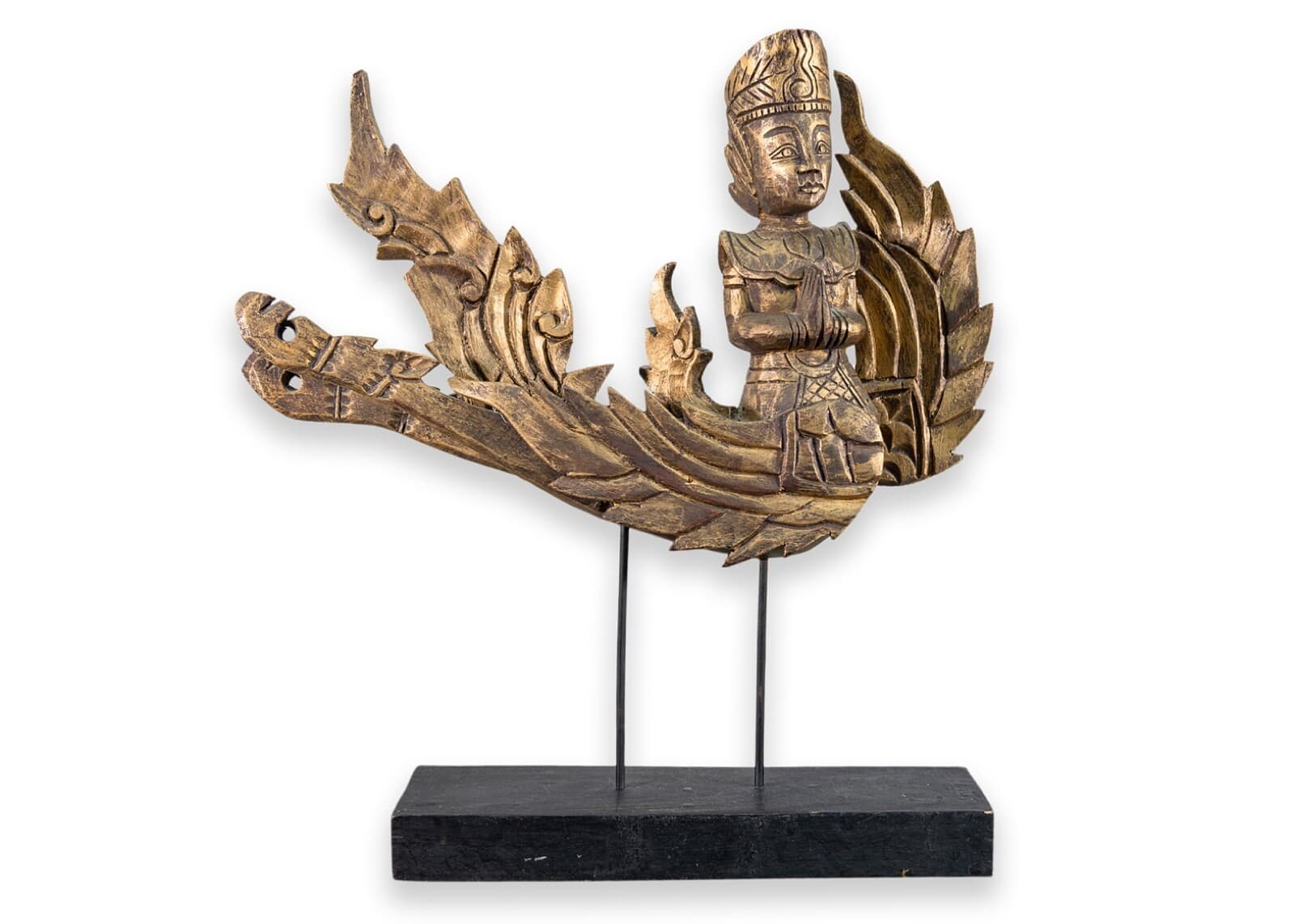 Vintage Thai Garuda Winged Deity Carved Statue on Stand Thailand Folk Art