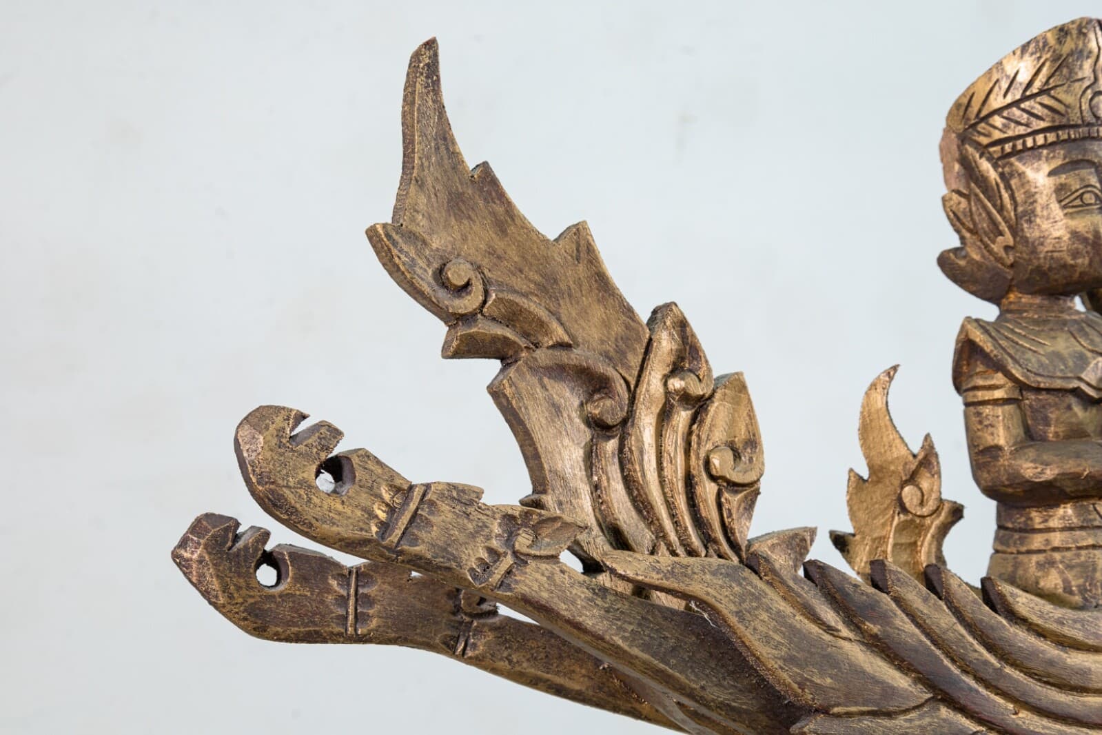 Vintage Thai Garuda Winged Deity Carved Statue on Stand Thailand Folk Art - Thumbnail 5