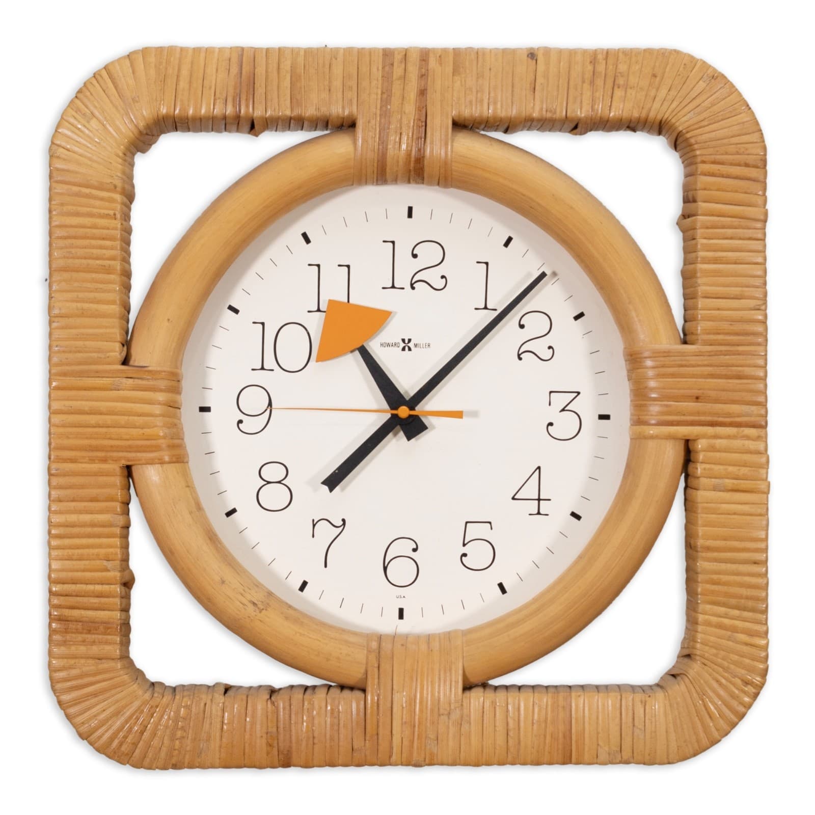 Vintage Mid Century Mod Rattan Basket Clock by George Nelson for Herman Miller