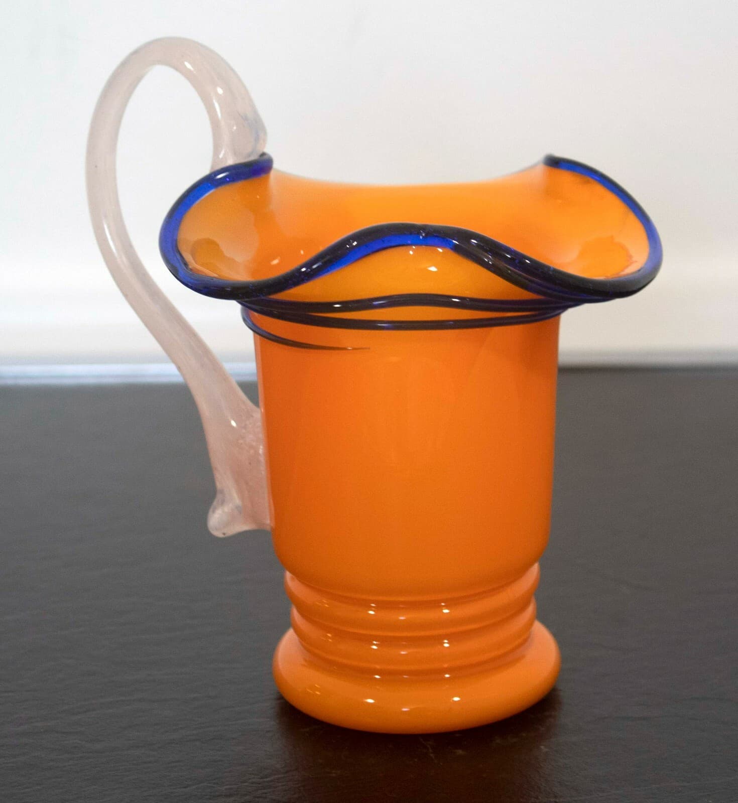 Czech Glass Yellow Pitcher w White Handle Table - Thumbnail 4