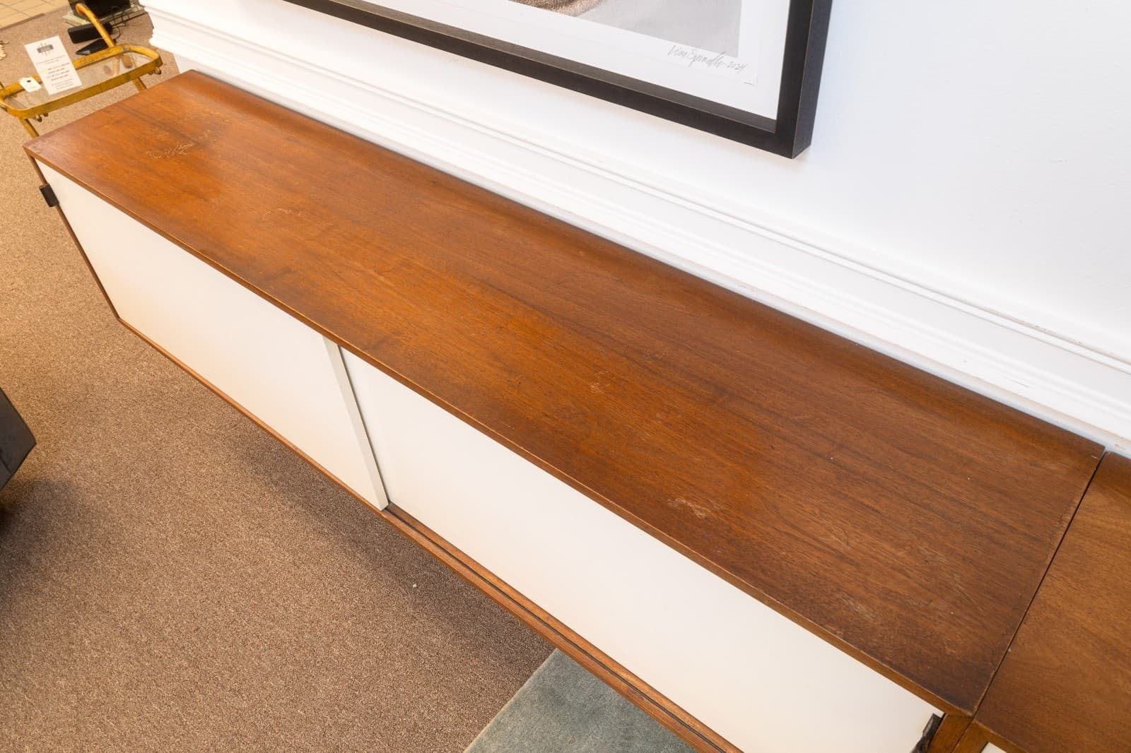 Pair of Vintage 1960s Florence Knoll Floating Credenzas Walnut & White Laminate - Thumbnail 4