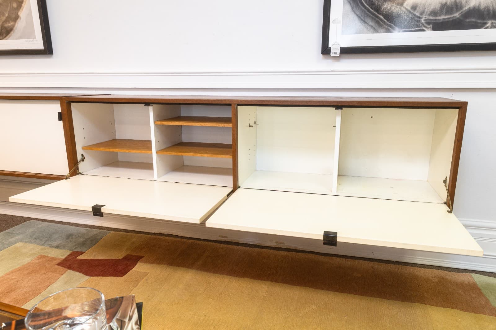 Pair of Vintage 1960s Florence Knoll Floating Credenzas Walnut & White Laminate - Thumbnail 13