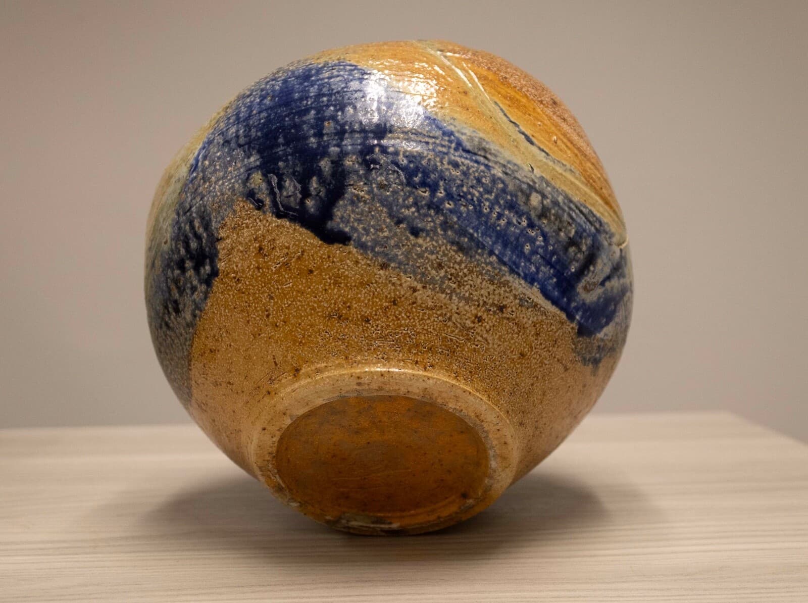 Mid Century Modern Glazed Studio Pottery Vessel Cobalt Blue with Earth Tones - Thumbnail 8