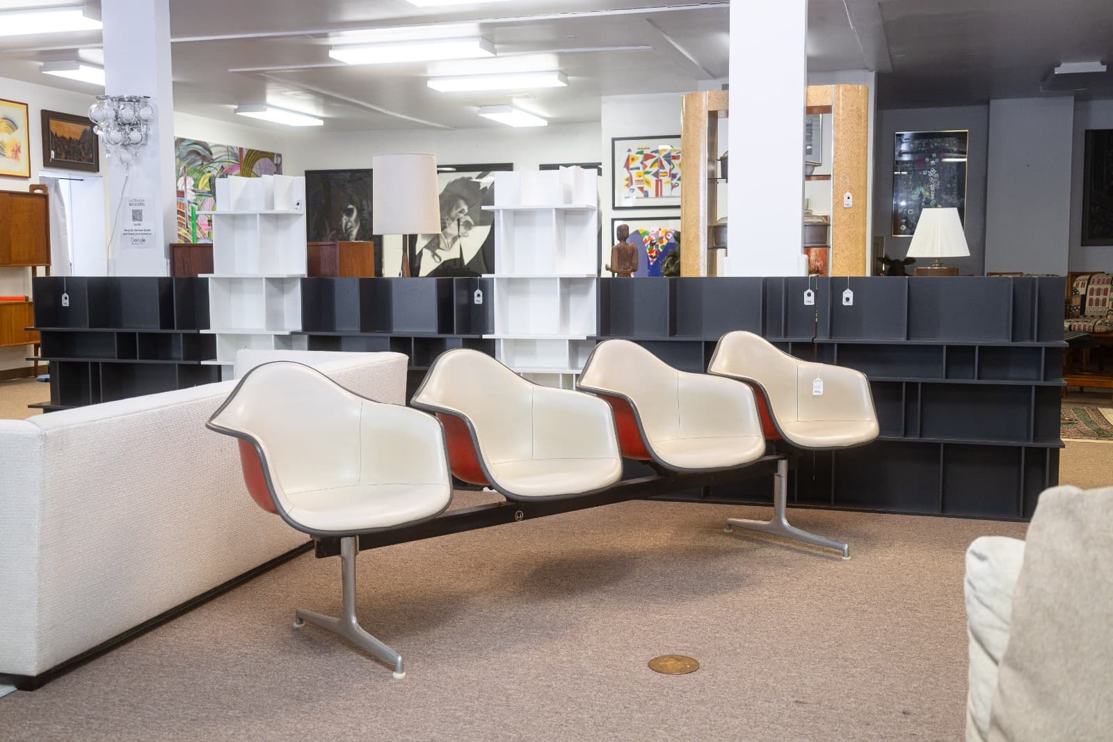 Charles & Ray Eames Herman Miller Tandem 4 Seat Fiberglass Shell Chair Bench - Thumbnail 2