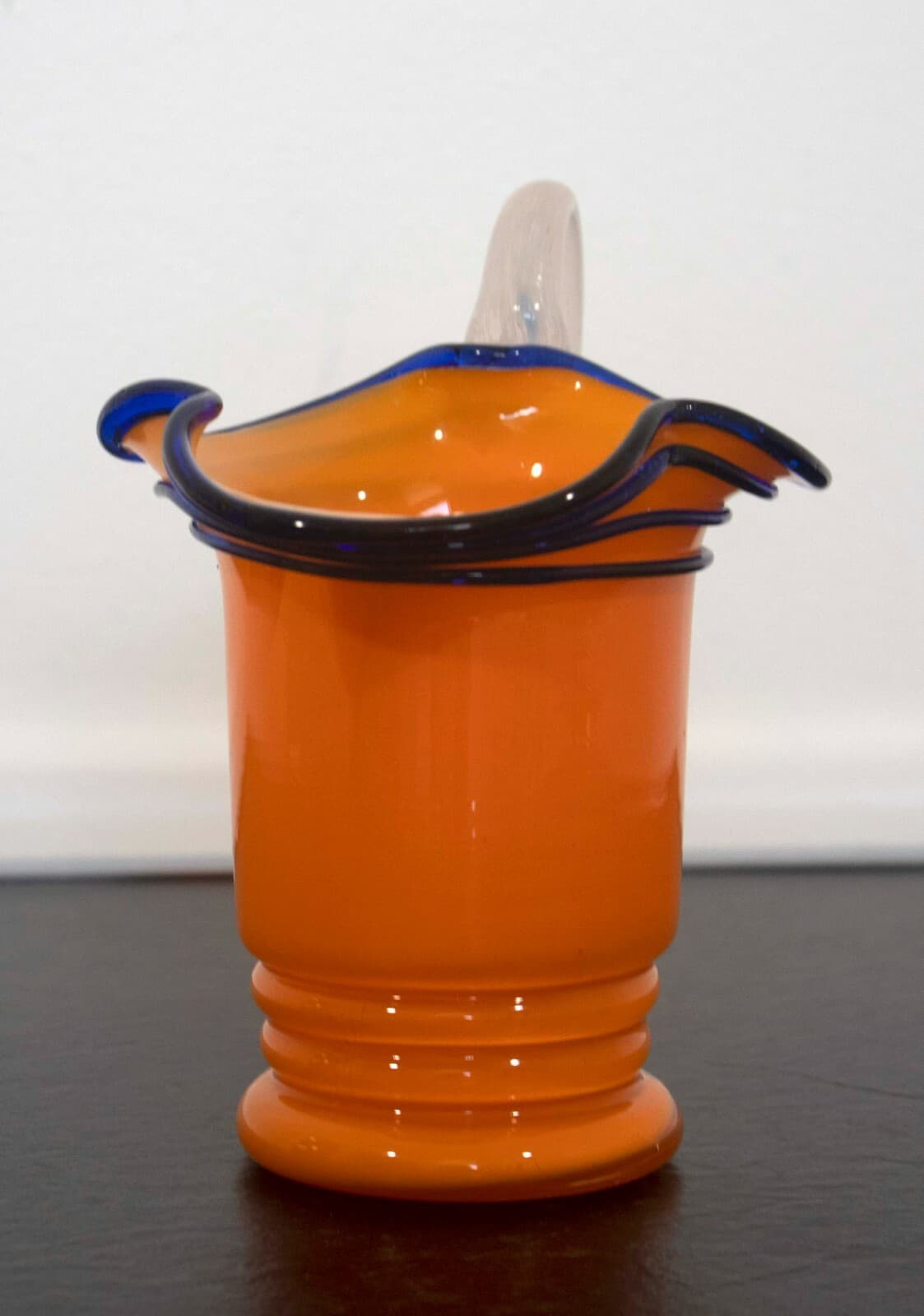 Czech Glass Yellow Pitcher w White Handle Table - Thumbnail 3
