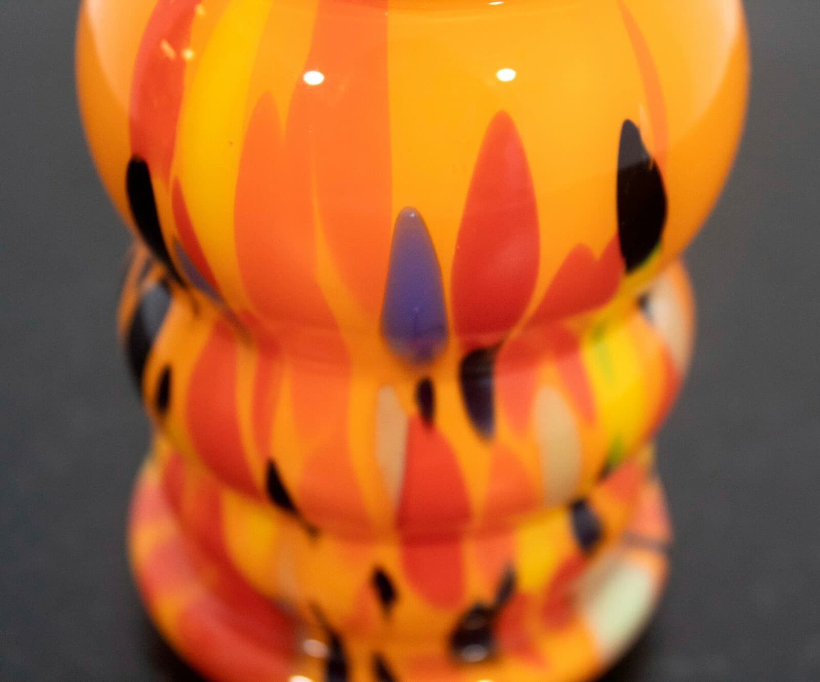 Czech Glass Orange Vase with Blue & Yellow Designs - Thumbnail 5